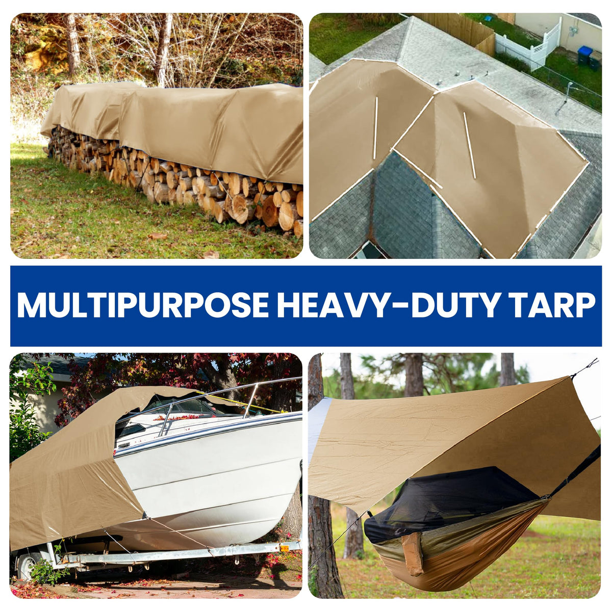 Tarp 30x40 Heavy Duty Waterproof Beige Tarp 12.5mil,Durable,Multipurpose, Weather Resistant,Uv Resistant,Tear Resistant,Can Be Used for Outdoor Furniture,Cars,Ships,Roofs-by MVPNET