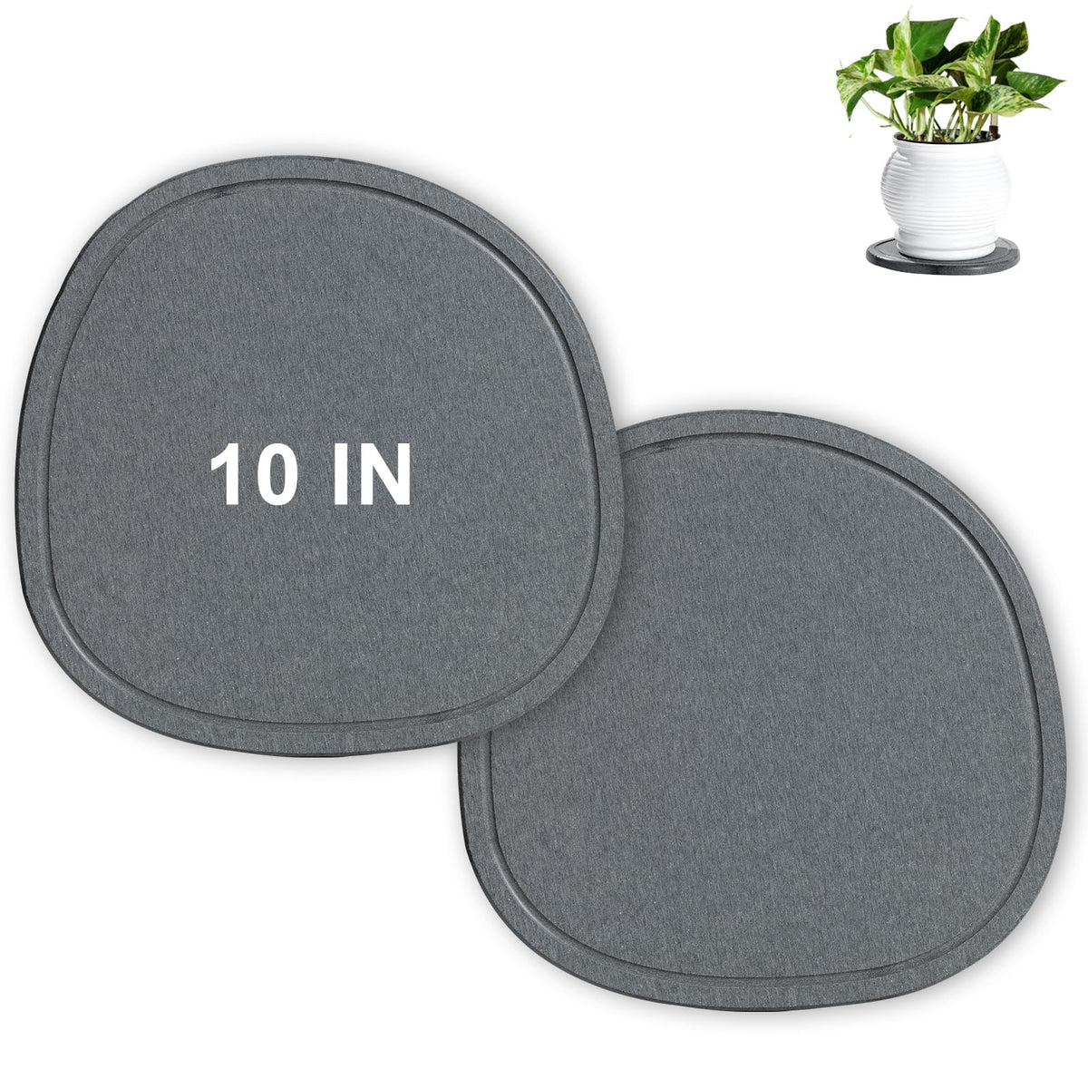 XRzitky 10 Inch 2 Pack Diatomaceous Earth Plant Pot Saucers Trays for Indoors No Holes, Diatomite Plant Drip Water Catcher Tray for Pots, Planter Drainage Saucers Plates to Catch Water, Deep Grey