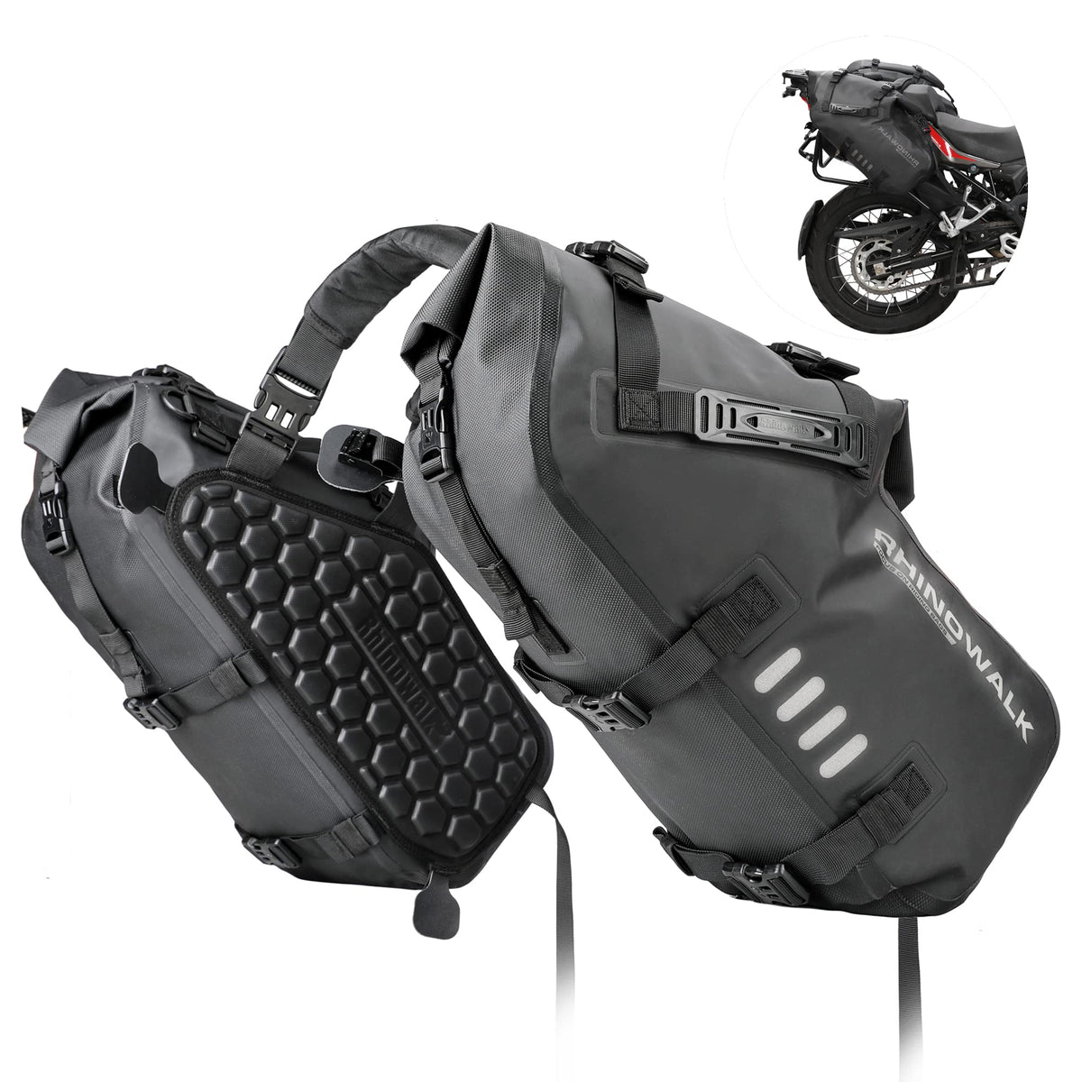 Rhinowalk Motorcycle Saddlebags 28L(14L*2) Waterproof Motorbike Side Bags, Travel Luggage Panniers with Shoulder Strap for Adventure & Sport Motorcycle Racks, 1 Pair