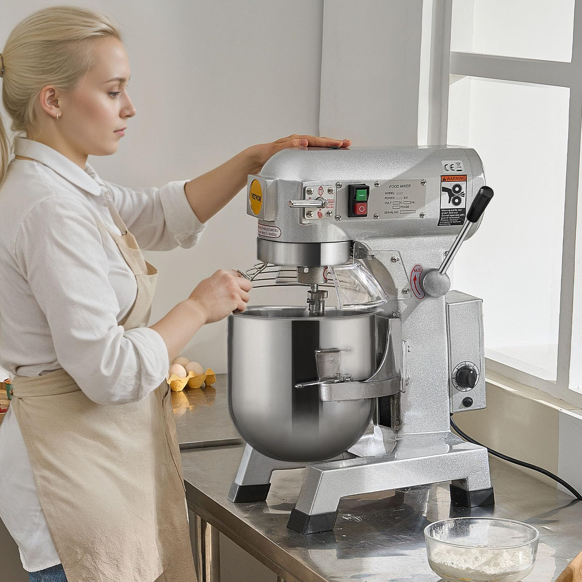 VEVOR Commercial Food Mixer 30Qt, Commercial Mixer with 3 Adjustable Speeds, 1100W Dough Mixer,Commercial Stand Mixer with Stainless Steel Bowl