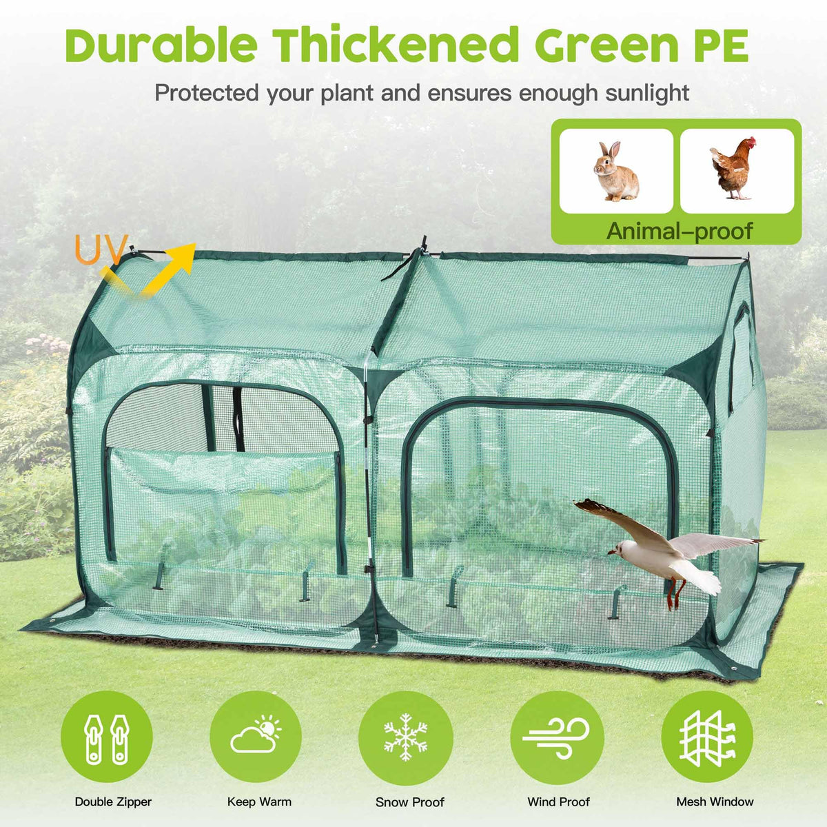 Pop up Greenhouse Tent Cover Tunnel Plant House,Large Gardening Flower Sunshine Room with Mesh Windows,Backyard PE Cover for Cold Frost Protector with Stakes and Rope Guys