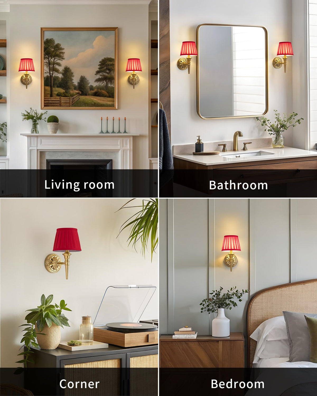 KDG Cordless Wall Sconces Set of 2, Small Wireless 5200mAh Rechargeable Battery Fabric LED Wall Lamps, Portables Lightings for Wall Painting, Living Room, Bedroom, Hallway, Gifts, Night Light (Red)