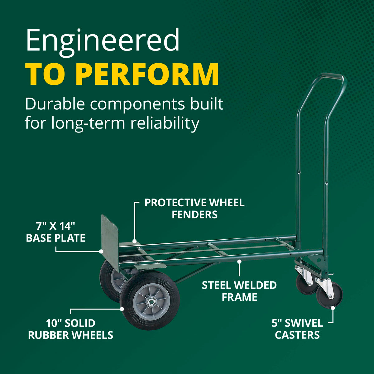 Harper Trucks JEDT8635P Convertible Hand Truck Cart, 600 lb 2-Wheel Dolly and 700 lb 4-Wheel Cart with Flat-Free Rubber Wheels for Moving, Delivery, Warehouses and Retail Stocking