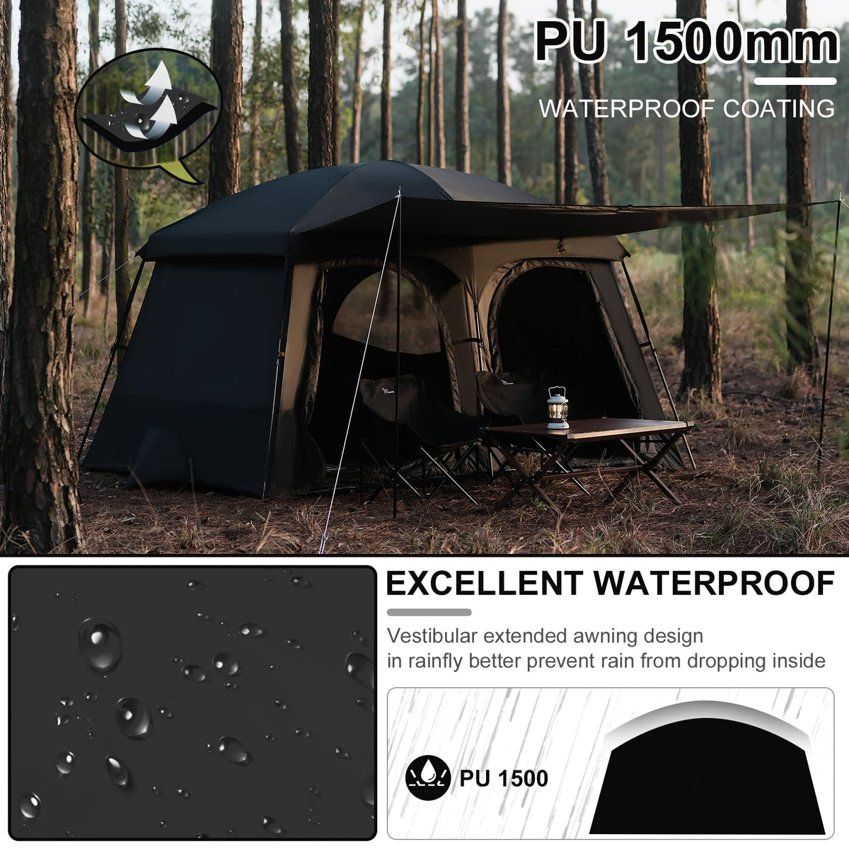 Vidalido Tents，6-8 Person Camping Tent with Extended Vestibule，2 Room Weather Resistant Family Tents，Easy Install Waterproof Outdoor Tent for Backpacking and Camping Hiking