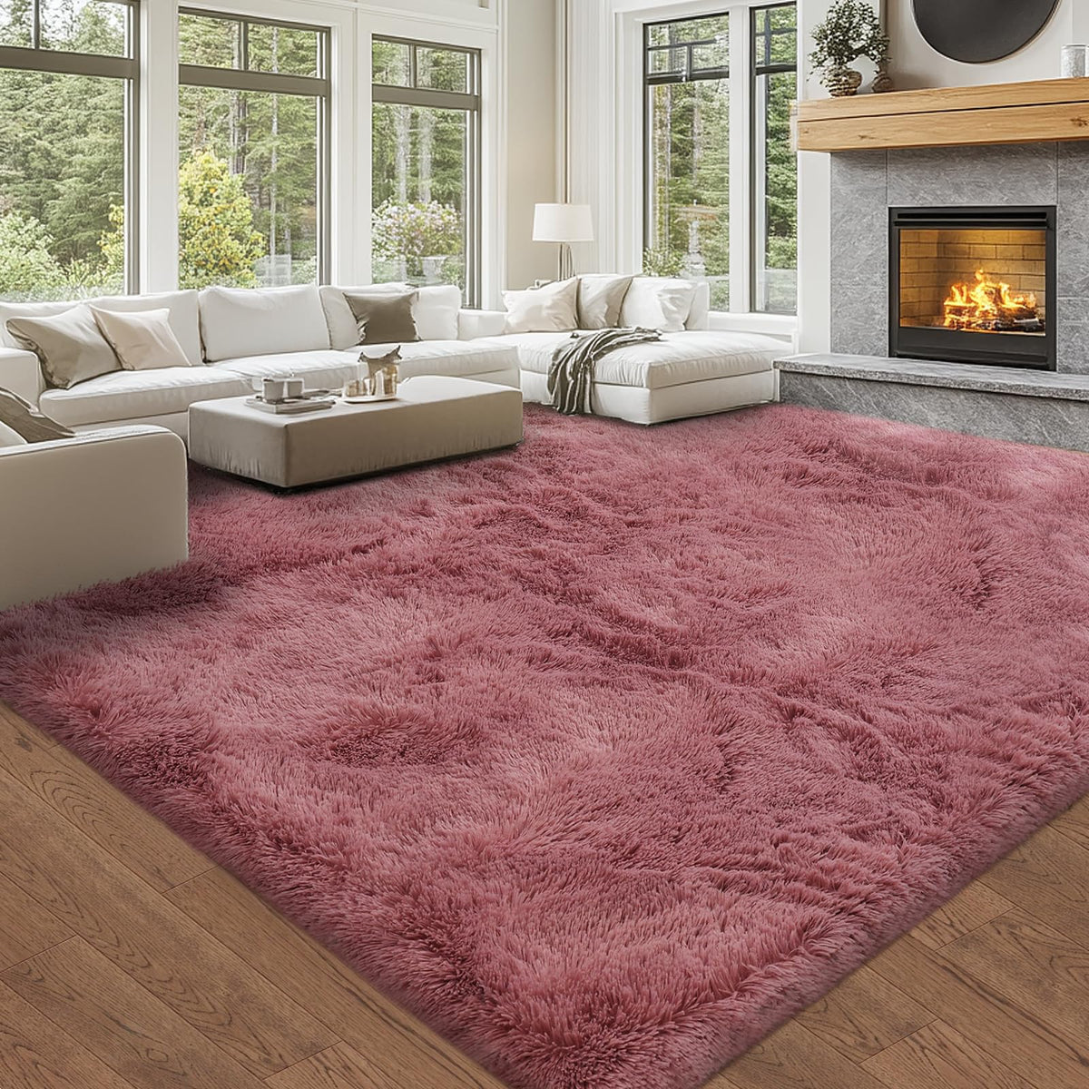 8x10 Area Rug Living Room: Blush Shag Fluffy Area Rugs for Bedroom- Blush Fluffy Rugs for Living Room- Large Plush Soft Fuzzy Carpets for Bedroom, Kids Room Decor, 8x10Feet