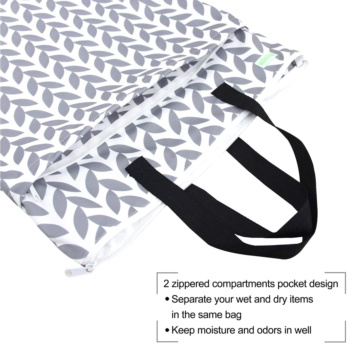 wegreeco Reusable Hanging Wet Dry Cloth Diaper Bag (Grey Leaf, Grey)