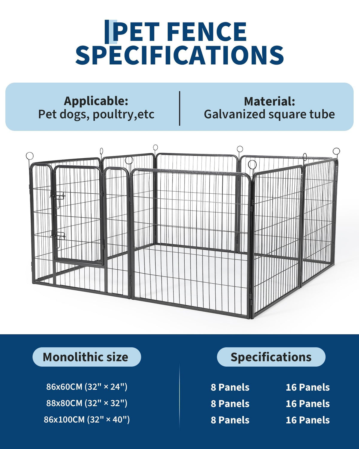 40 Inch 8 Panels Dog Playpen, Heavy Duty Metal Pet Exercise Pen with Secure Gate, Foldable Portable Dog Fence, Anti-Rust Metal Puppy Playpen for Large Small Dogs, Outdoor Yard RV Camping & Indoor Use