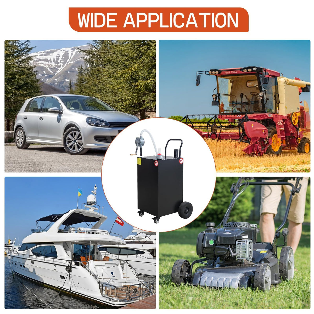 45 Gallon Fuel Caddy, Portable Gas & Diesel Storage Tank with Manual Pump, Fuel Caddy with 4 Wheels for Refueling Cars, Trucks, Lawn Mowers, ATVs, and Boats.