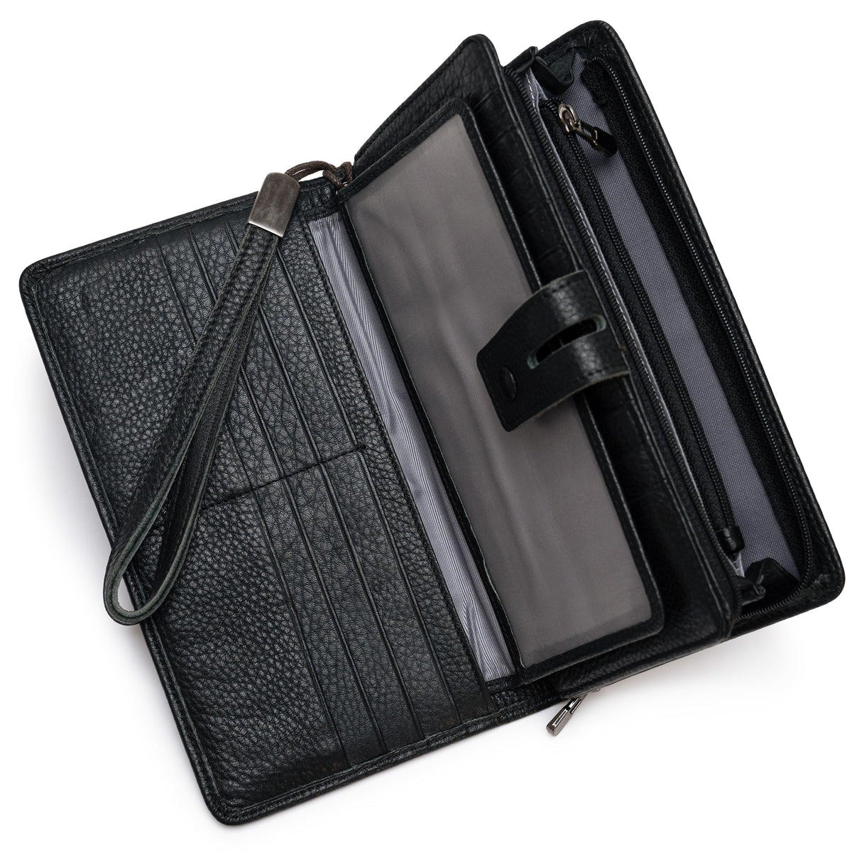 Bveyzi Women's Big Fat Rfid Leather Wristlet Wallet Organizer Large Phone Checkbook Holder with Zipper Pocket (Black)