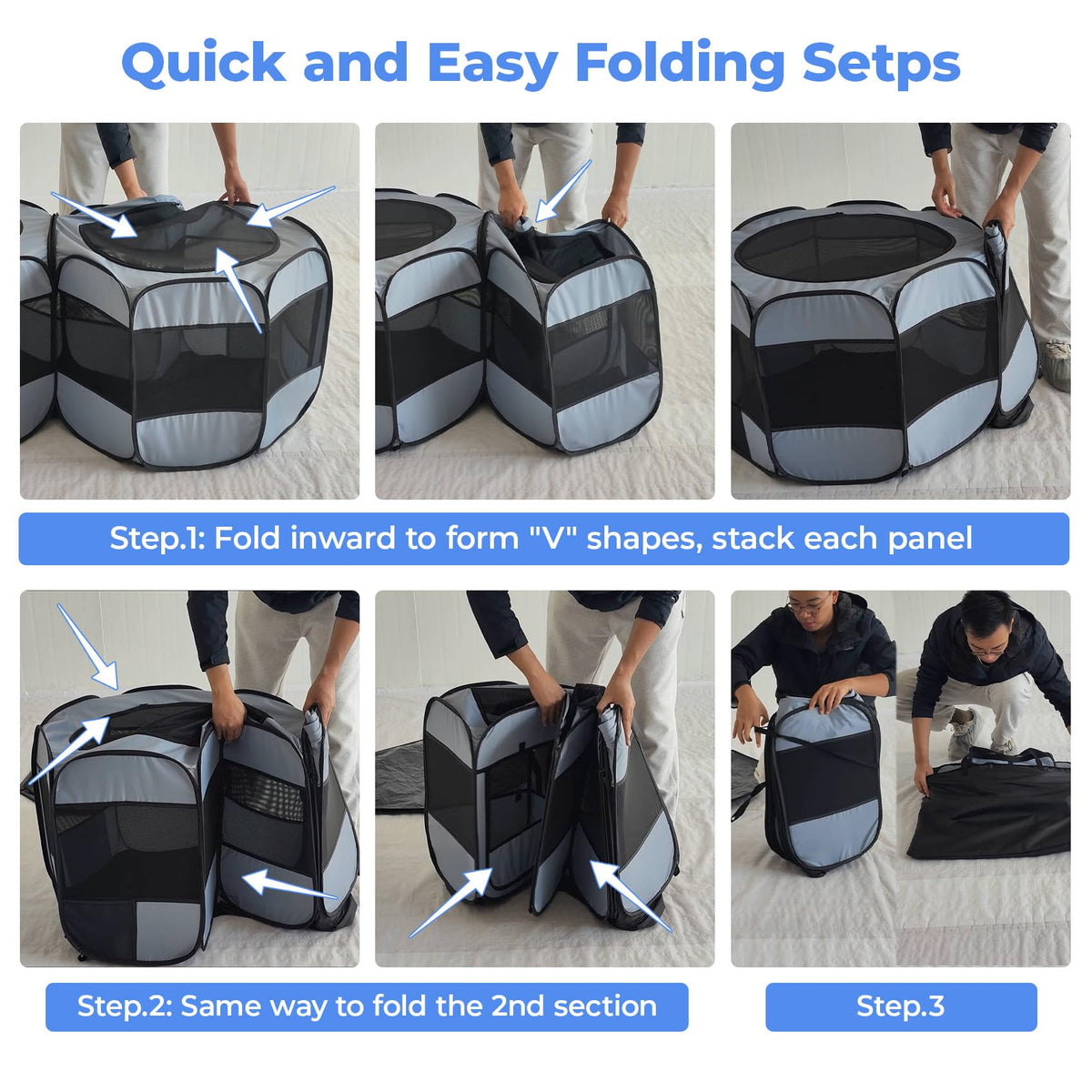 2-in-1 XLarge Pop Up Dog Playpen, Cat Puppy Pet Playpen, Indoor Outdoor Cats Enclosed, Cat Tent Crate Cage Kennel, Portable Playpen for Kitten and Small Animals(No Divider, Unified Space)