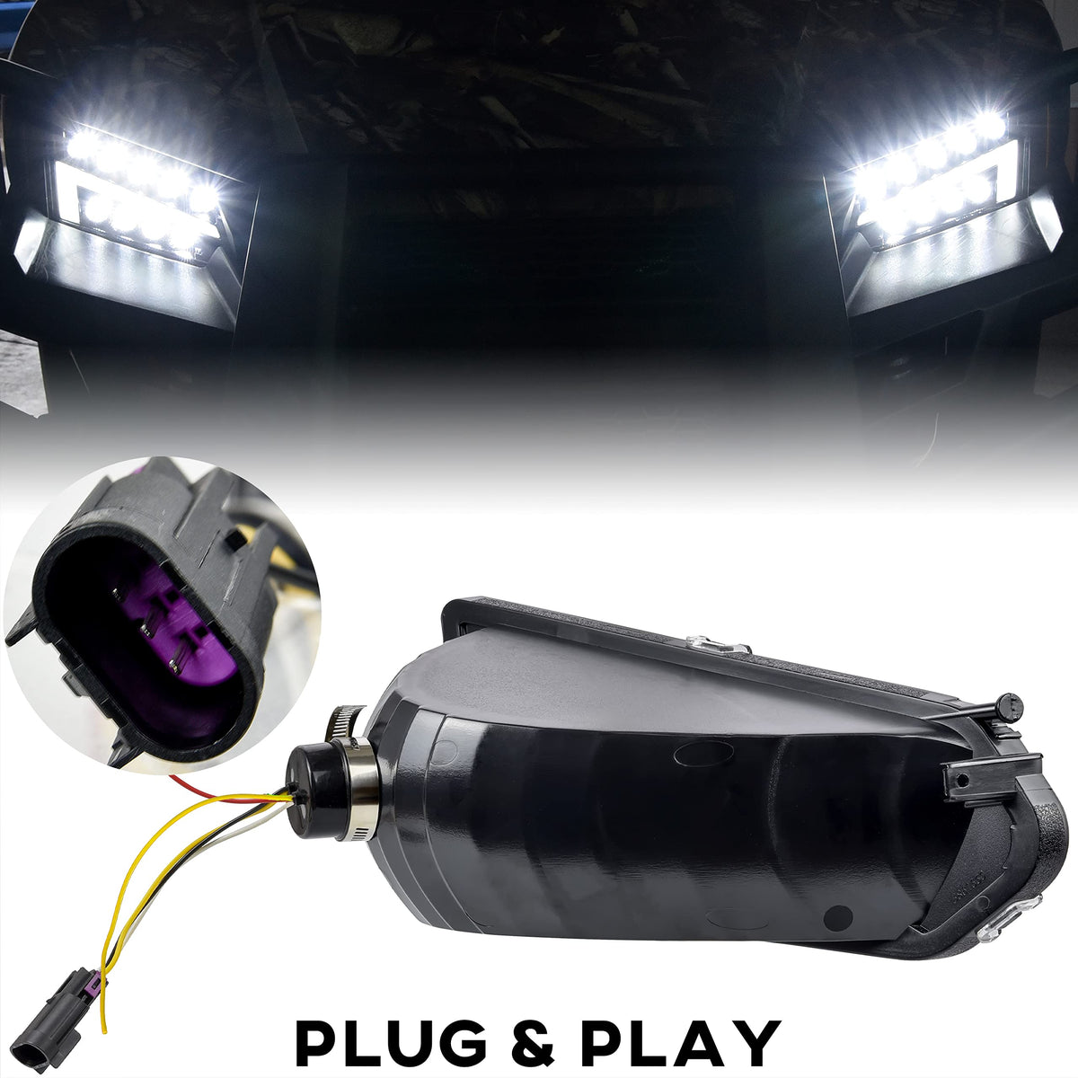 SAUTVS LED Headlights for Polaris Ranger 570 Mid Size, LED Head Lights Front Lamps with Turn Signal Lights DRL Halo Rings for Polaris Ranger 570 Mid-Size/Diesel/Crew 900/ Crew 570 Accessories(2PCS)