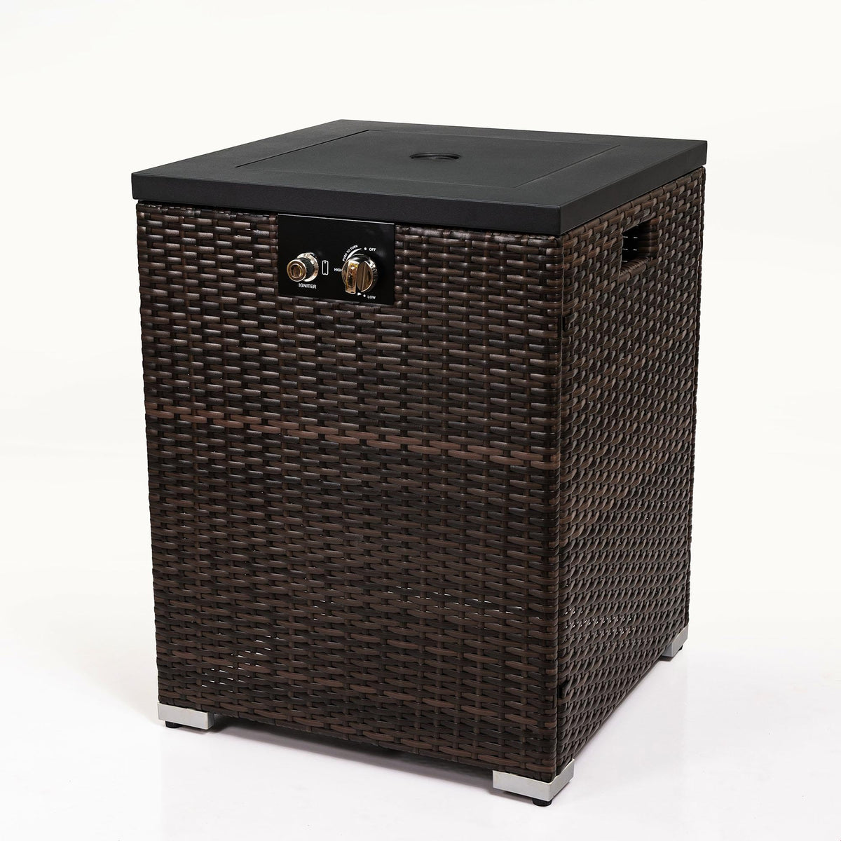 GDFStudio 22" Outdoor Propane Gas Fire Pit Table, 40,000 BTU Square Patio Heater with Wicker Base, Glass Wind Guard & Rain Cover, Small Outdoor Firepit for Garden Deck Backyard, Dark Brown