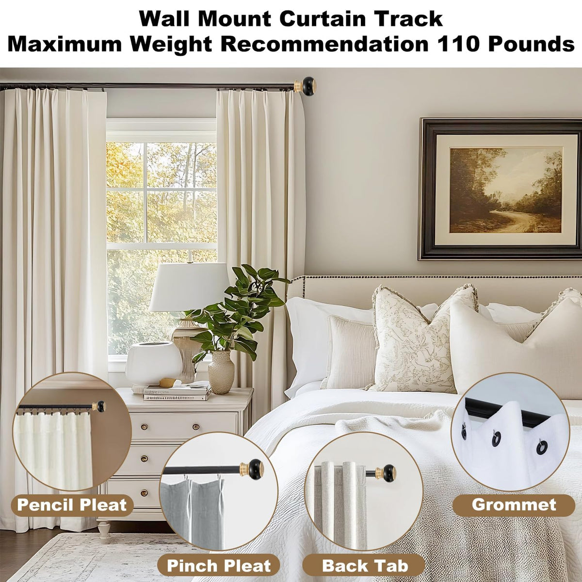 Wall Mounted Curtain Track Silent Curtain Rail Track System Roman Rod Heavy-Duty Single Roman Curtain Rods Aluminum Sliding Curtains Rails for Room Divider Living Bedroom (Black, 18FT(5.48m))