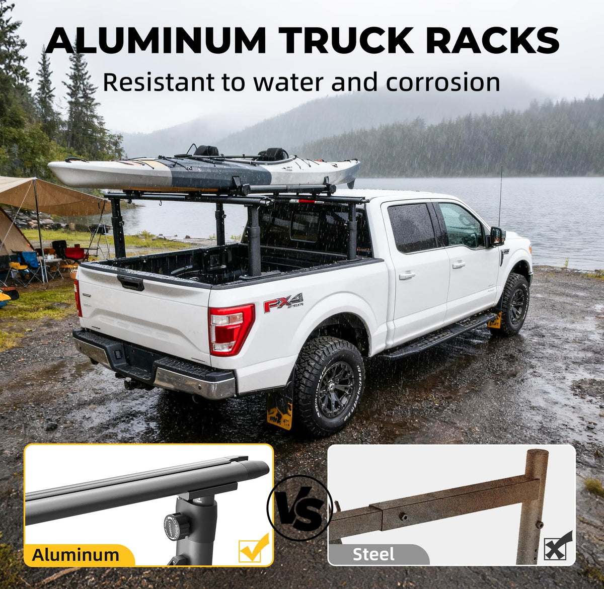 TRUMGETA Ladder Rack for Truck, 800 LBS Capacity Truck Bed Rack, 19"-25" Height-Adjustable Aluminum Truck Ladder Racks, Fit for Large-Size Pickup Ford F150/Ram 1500/Chevy Silverado/Sierra No Bed Rails