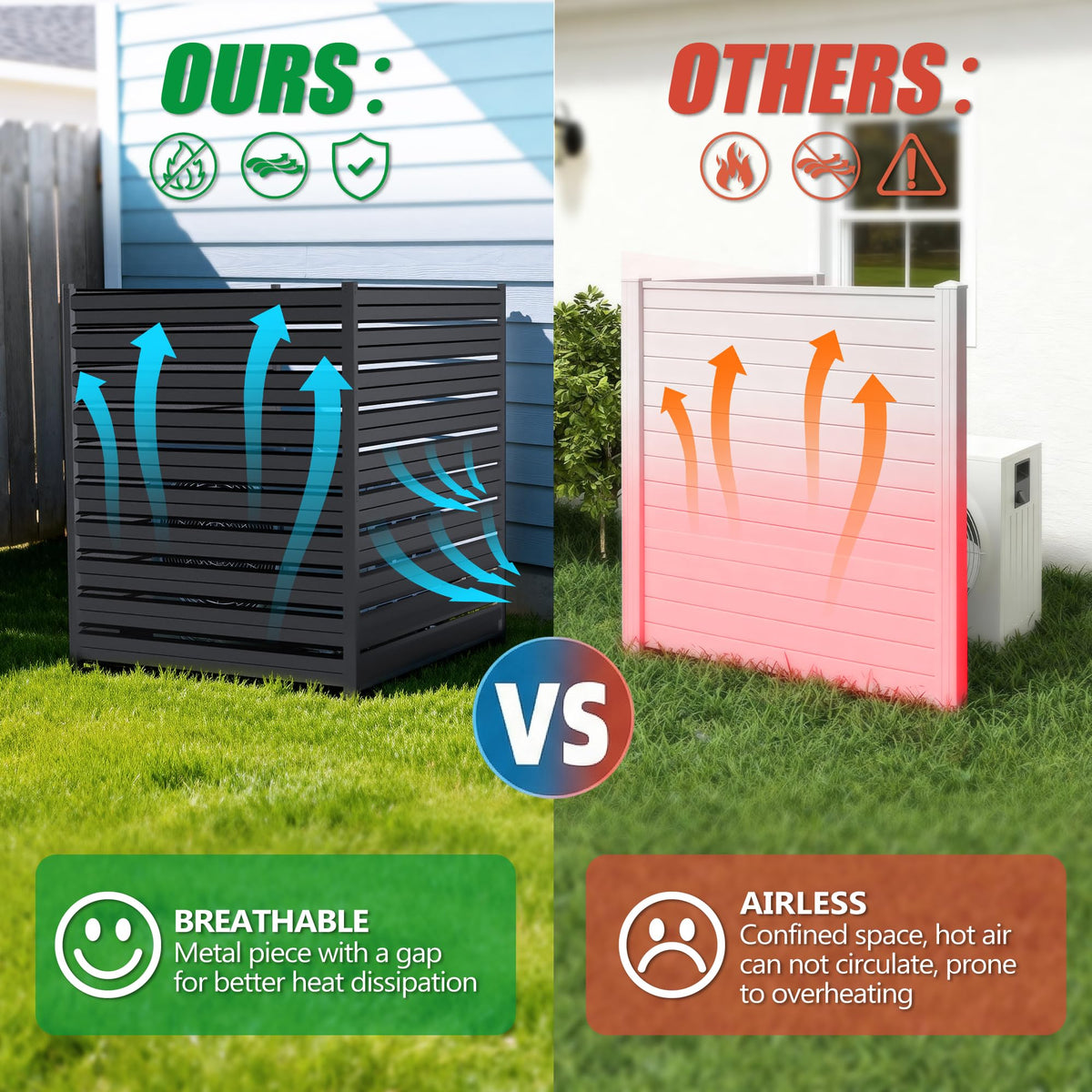 GILPWA 42" H x 38" W (3 Panels) Outdoor Privacy Screens, Air Conditioner Fence Metal Trash Can Privacy Fence Panels for Garden, Pool Equipment Enclosure, No Dig Backyard Patio Fencing (Black)