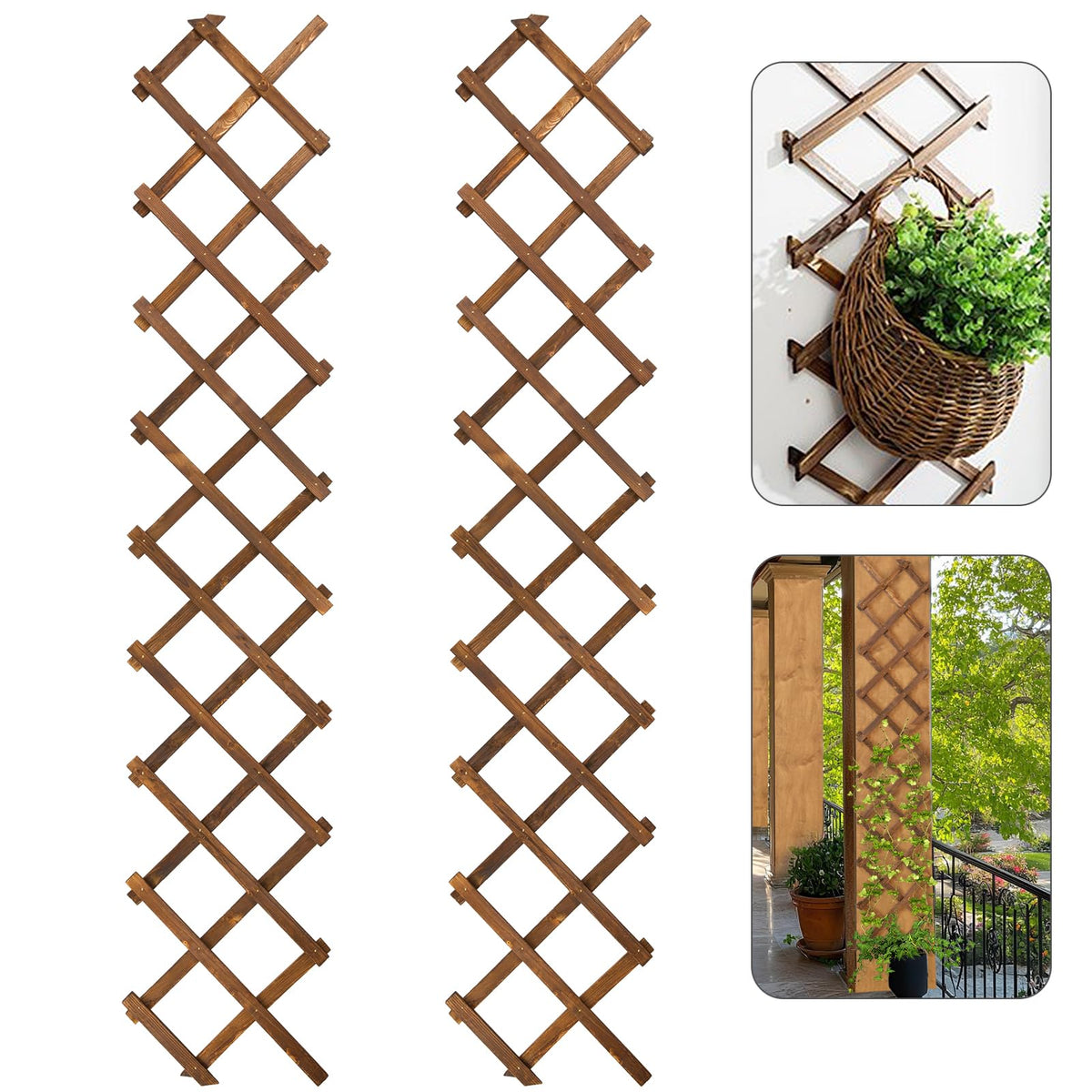 2Packs 13x78in Expandable Wood Wall Trellis for Climbing Plants Outdoor - Lattice Panels for Outside Indoor Balcony Patio Garden, Ideal for Ivy, Vines, Clematis, Roses