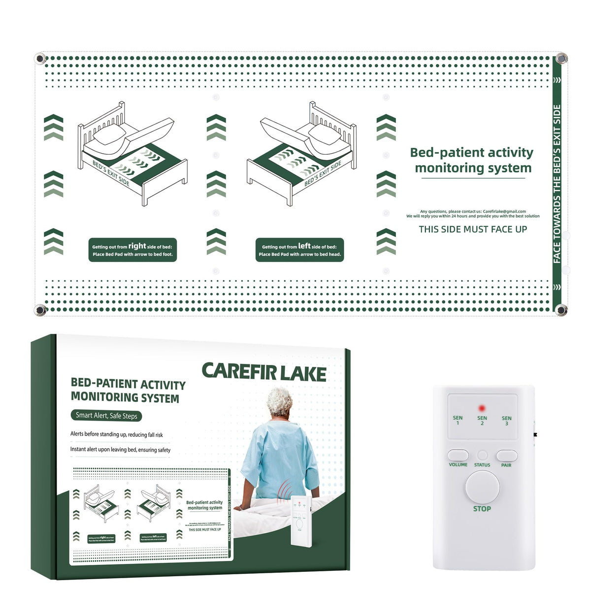 Wireless Bed Alarm for Elderly Dementia Patients - Large & Wide Under-Mattress Sensor Pad with Pager, Early & Exit Alert Modes, Fits All Thick and Thin Mattresses, Effectively Reduces False Alarms