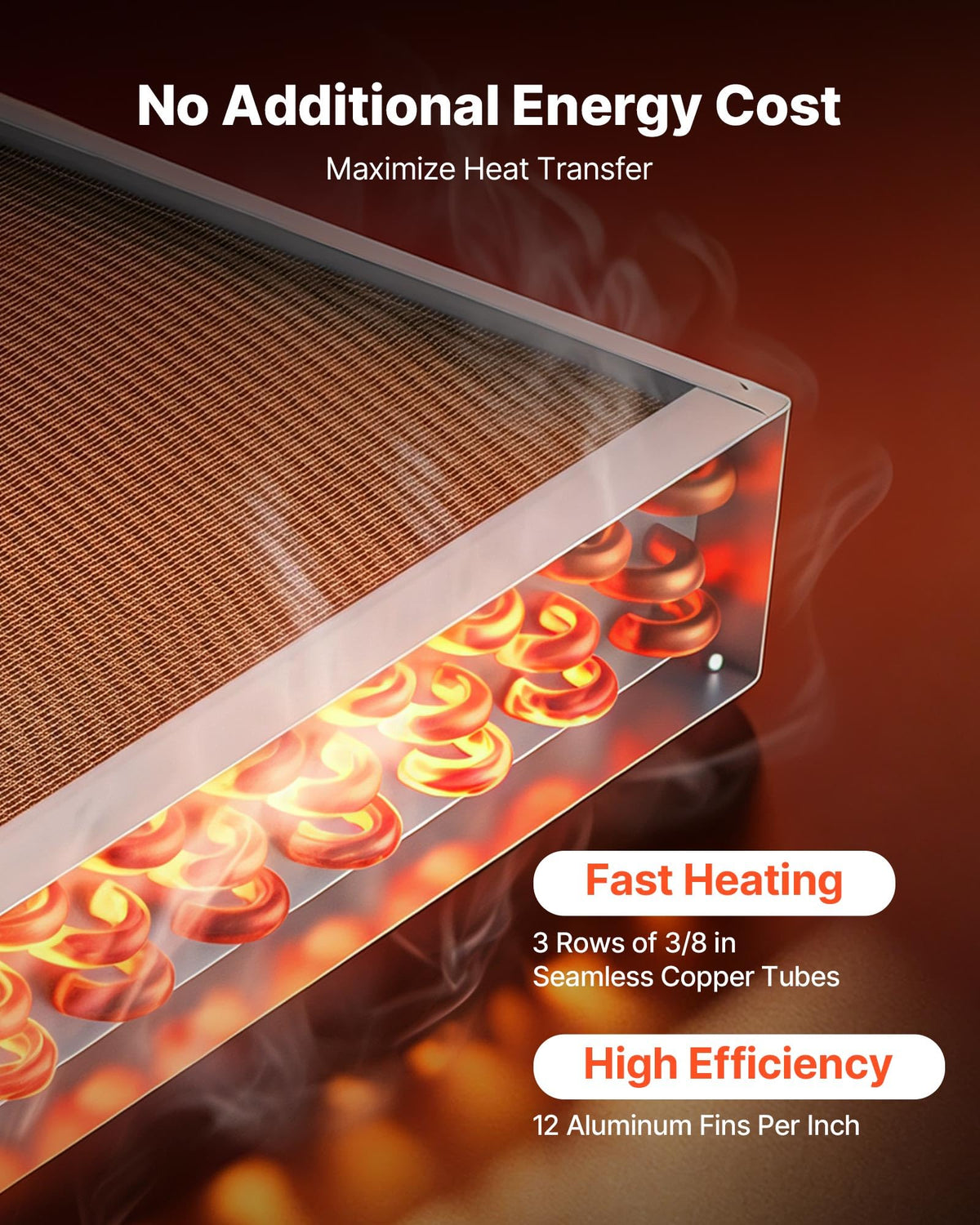 VEVOR Water to Air Heat Exchanger, 14 x 14 in Finned Tube HVAC Heat Exchanger Coil with Copper Tubes & Aluminum Fins, 65K BTU Output for Outdoor Wood Furnace, Hydronic Heating & Cooling Systems
