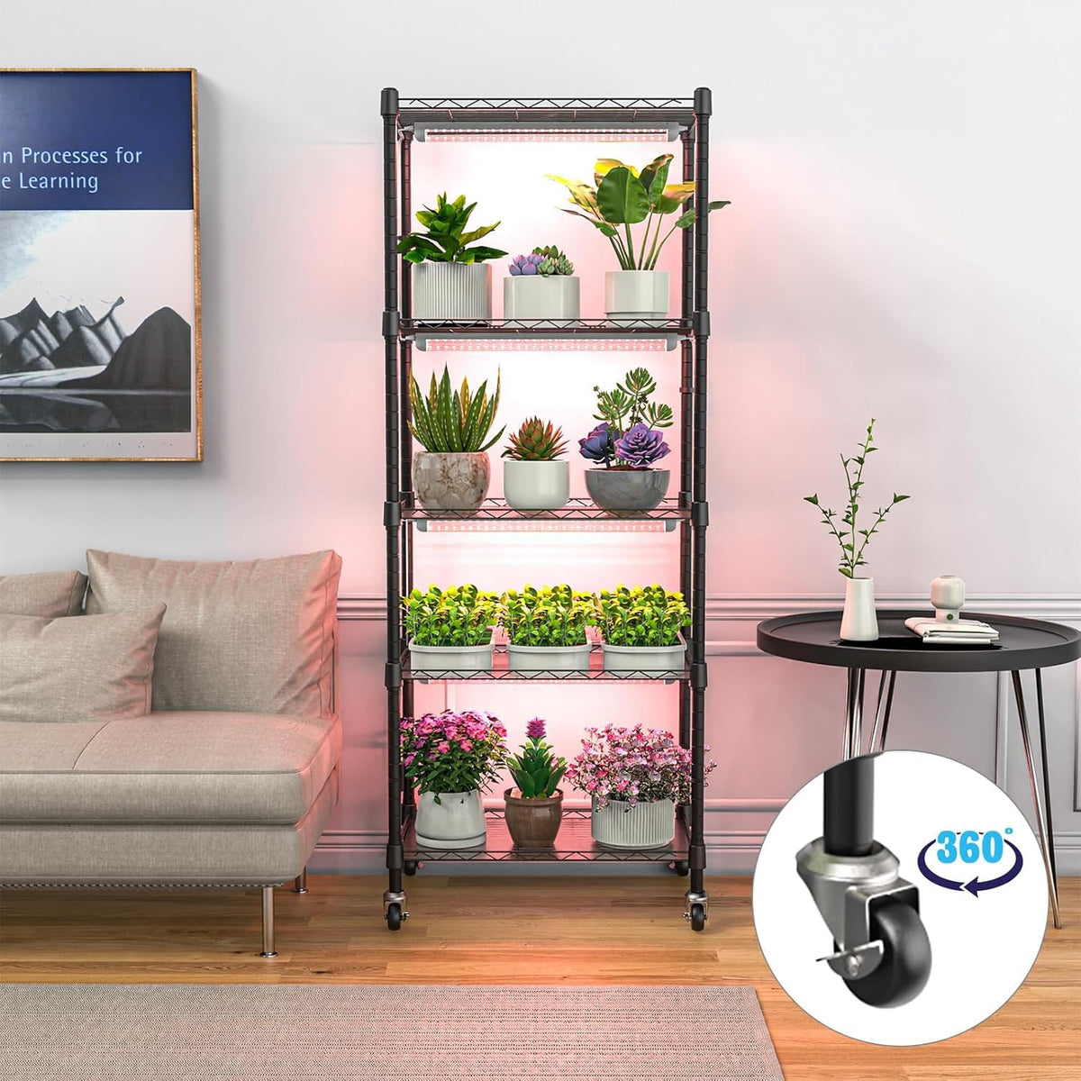 sagrynfp Indoor Greenhouse with Grow Light, 5 Tier 23.2" L×13.3" W×61.3" H Indoor Green House, with 96W Full Spectrum Growing Lamps，Metal Indoor Greenhouse for Seed Starting
