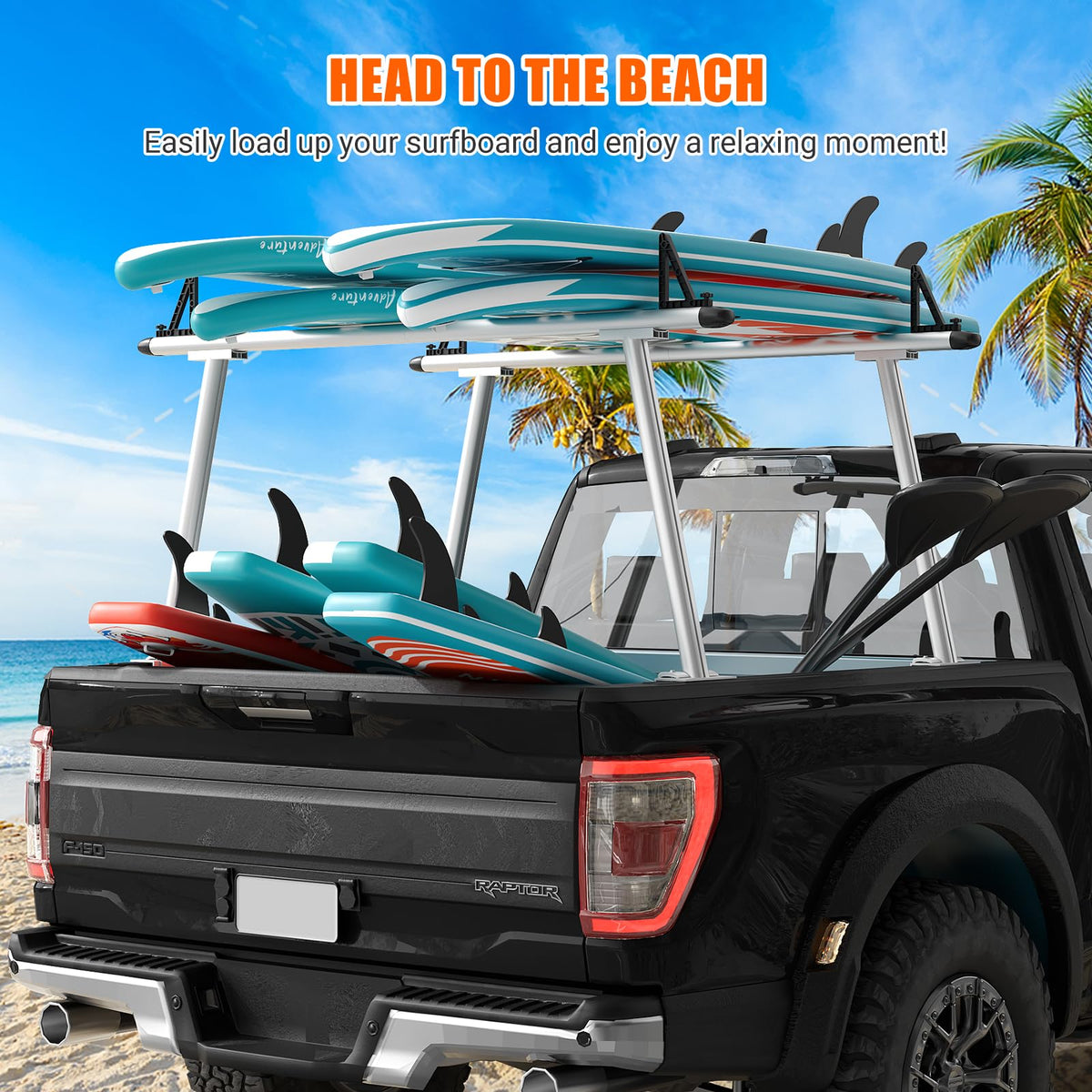 71" Aluminum Truck Ladder Rack, 800 Lbs Capacity Truck Rack, Heavy Duty Universal Pickup Truck Bed Rack with 8 No-Drill c-Clamps for Kayak, Surfboard, Lumber, Ladder & More