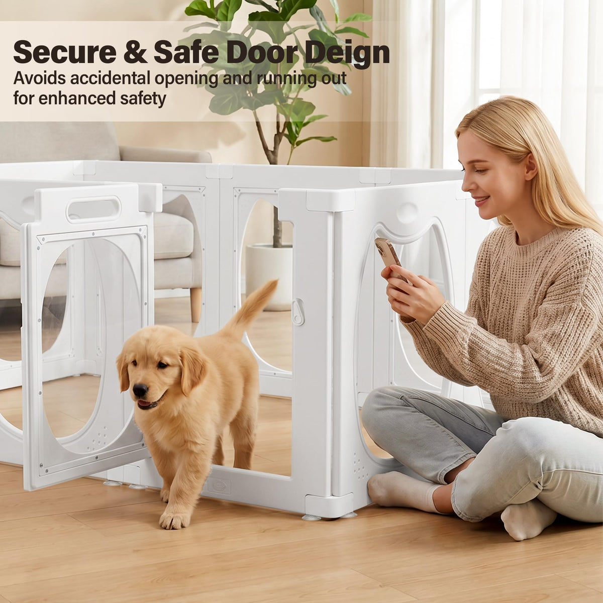 Homgava Clear PET Dog Playpen Indoor, 12-Panel Heavy-Duty Transparent Puppy Playpen, Modular Pet Fence Enclosure for Small Medium Dogs, Easy to Assemble (White, 24 Inch H, 12 Panels)