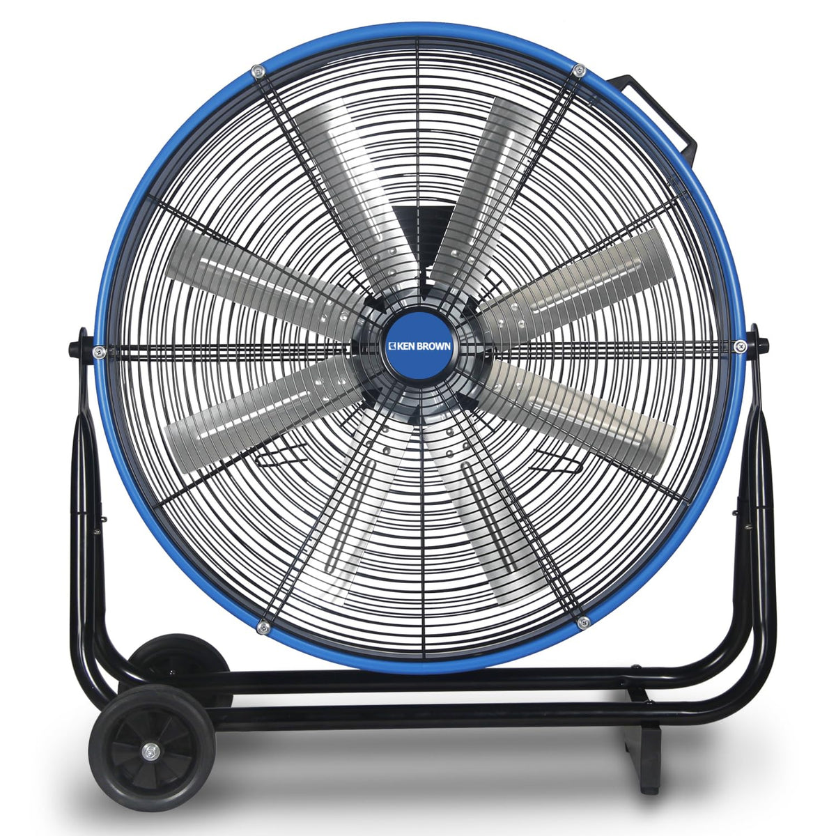 KEN BROWN 24 Inch Industrial Drum Fan, High Velocity Floor Shop Fan, Heavy Duty, 9500 CFM, 8 Blades, 3 Speeds, 360 Degree Tilt, Ideal for Industrial, Commercial, Gym, Garage Use, Blue