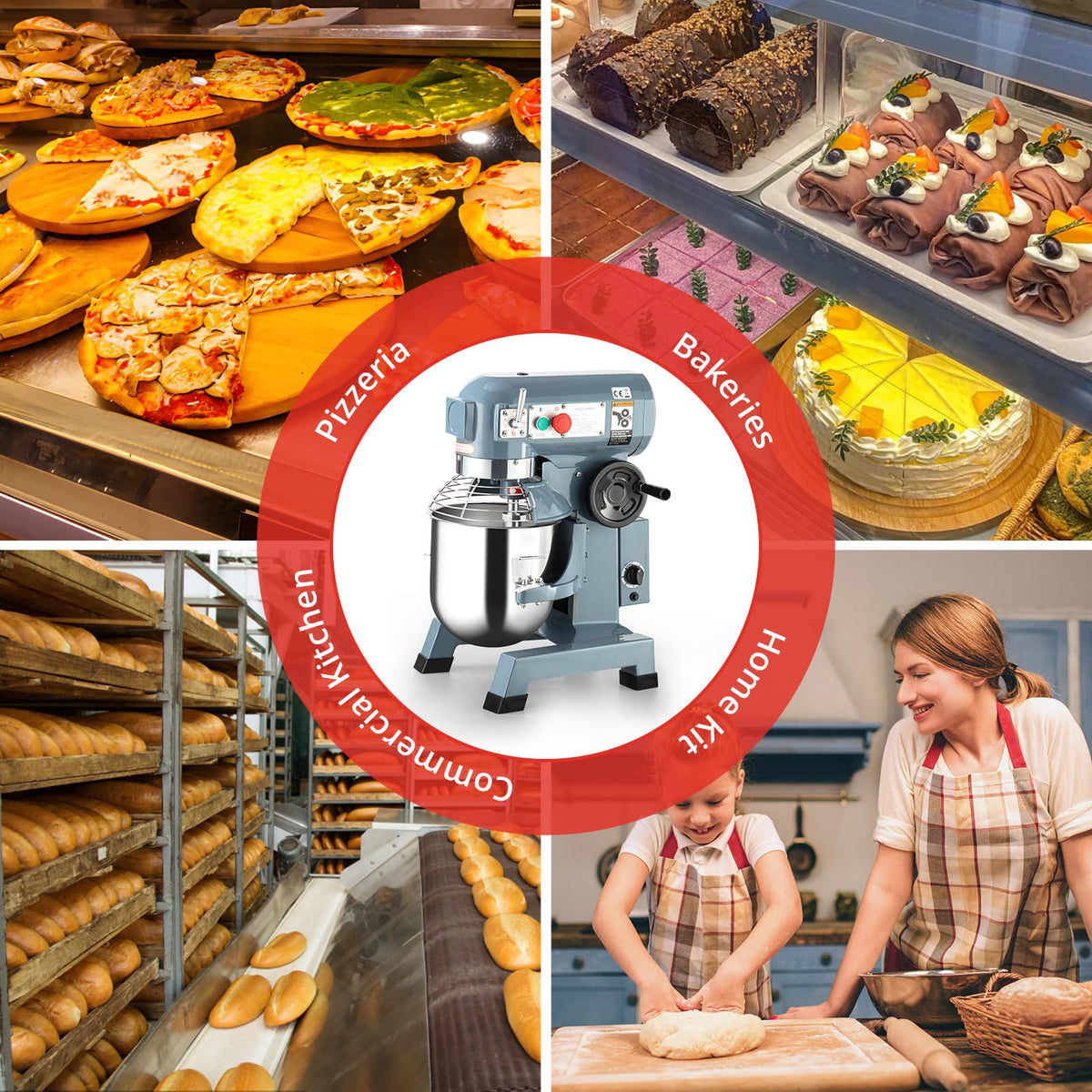 Commercial Mixer 15QT, Towallmark Commercial Food Mixer 600W, 3 Speeds Adjustable 130/233/415RPM Heavy Duty Commercial Stand Mixer 110V with Stainless Steel Bowl, Food Mixer for Bakeries Restaurant