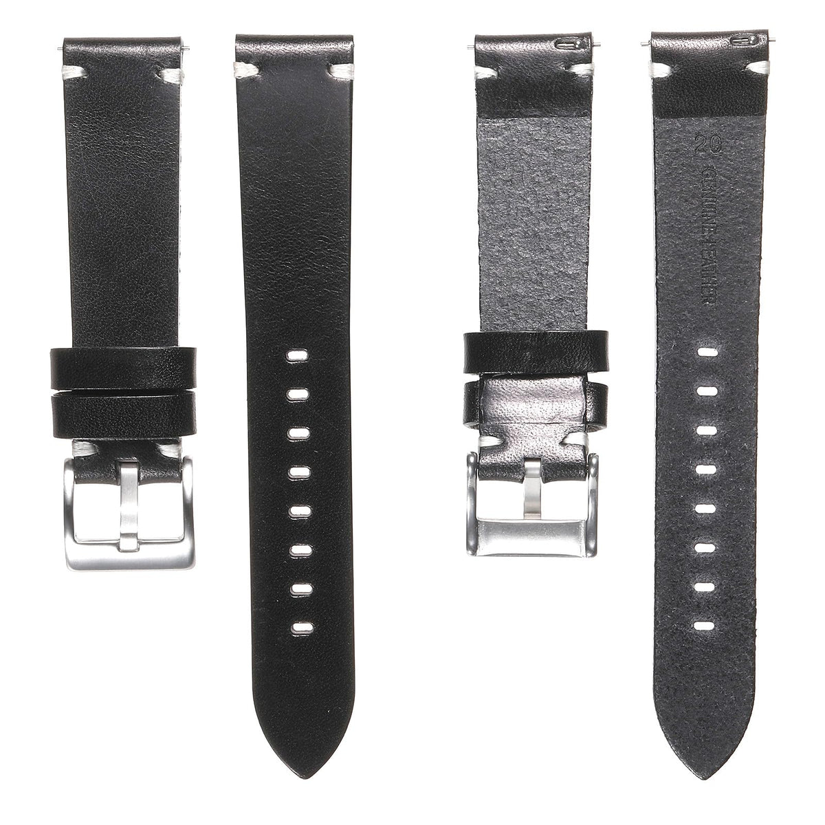 Berfine 18mm Leather Watch Band for Men Women, Vintage Handmade Quick Release Watch Strap Replacement, Thick Single layer, Black