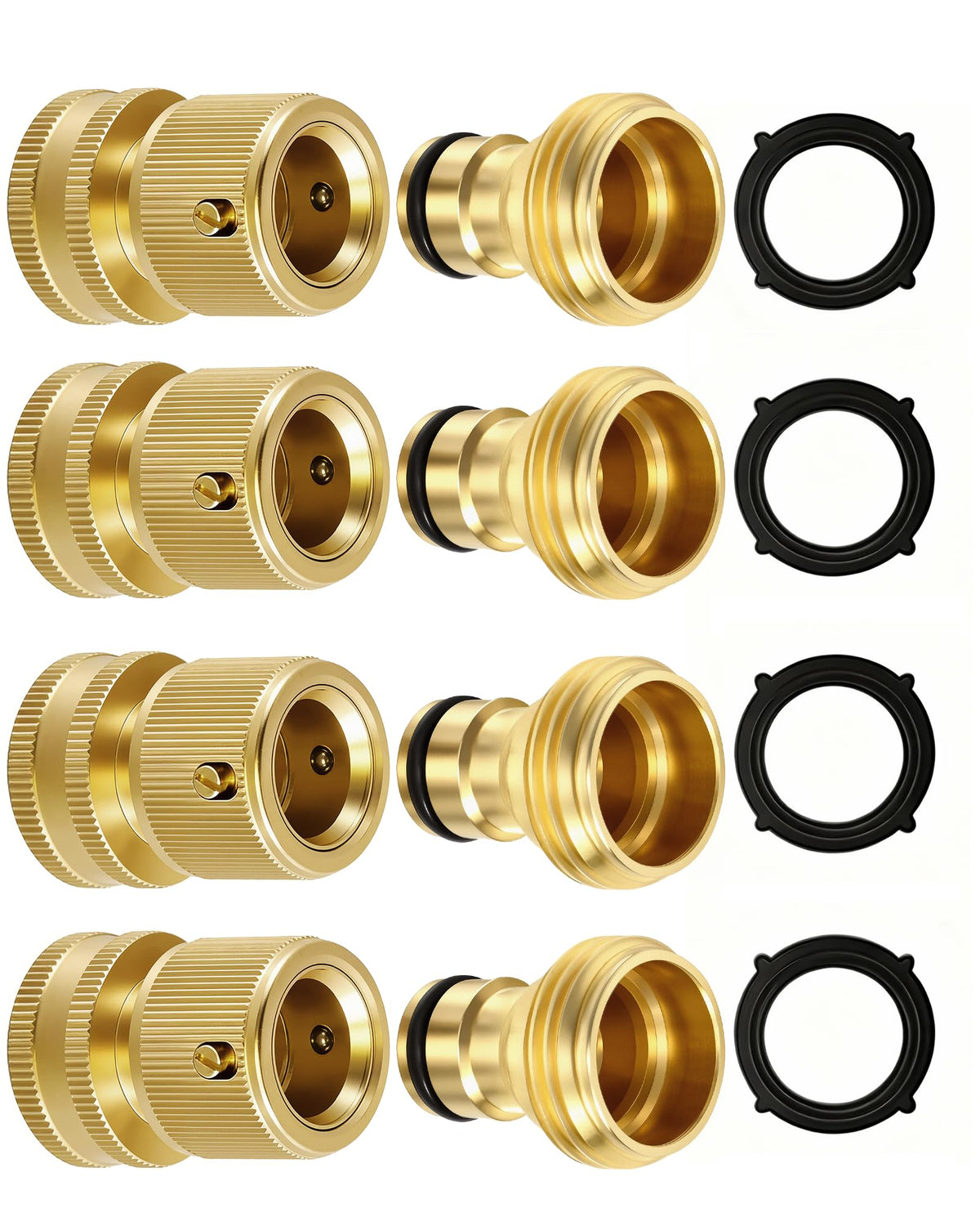 RainPoint Quick Connect Hose Fittings 3/4" GHT - Solid Brass Garden Hose Connectors, No-Leak Design & Universal Fit for Instant Connection (4 Sets)