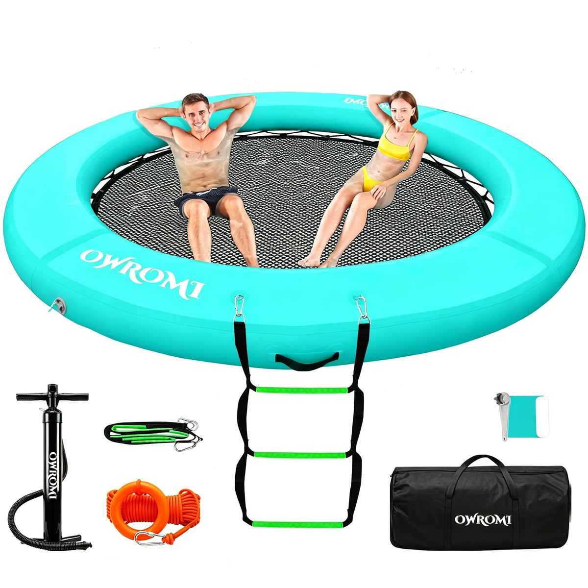 OWROMI Inflatable Dock Floating Platform, 8FT Inflatable Water Hammock Floating Deck 10FT Round Floating Ring for Adults Tanning Pool Lounger Platform Mat for Beach Lake Party Dock Boat
