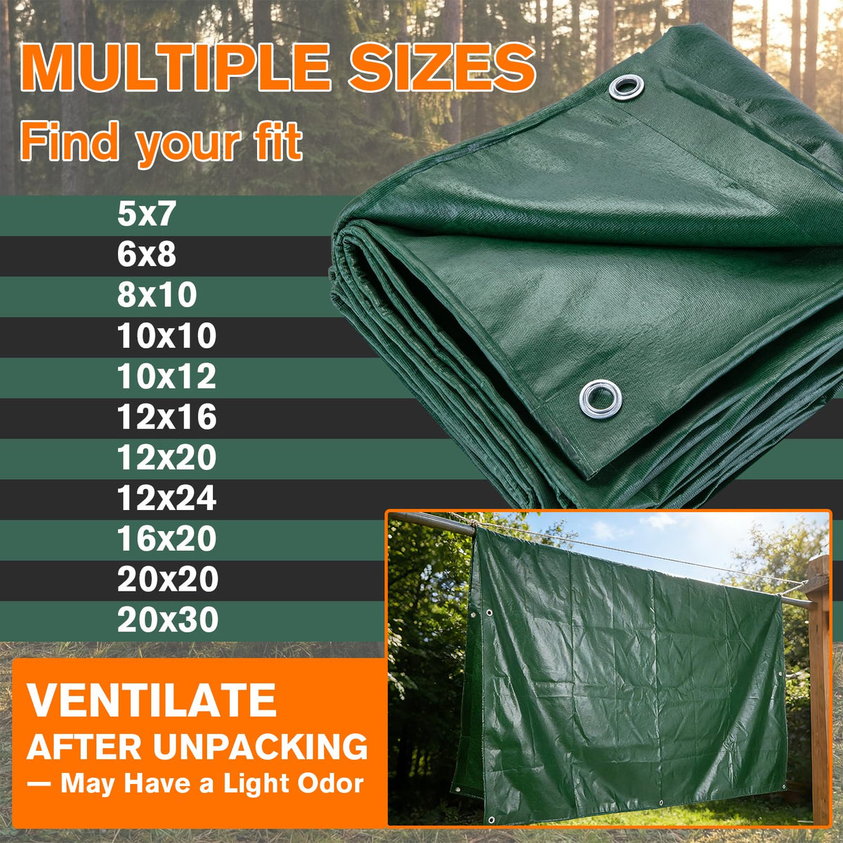 NORSGATEN 22 Mil Heavy Duty Vinyl Tarp,12x20 FT Fully Waterproof Reversible Poly Tarp with Metal Grommets, All-Weather Fade Resistant Outdoor Cover for Equipment, Truck, Roof & Woodpile,Garden Plants