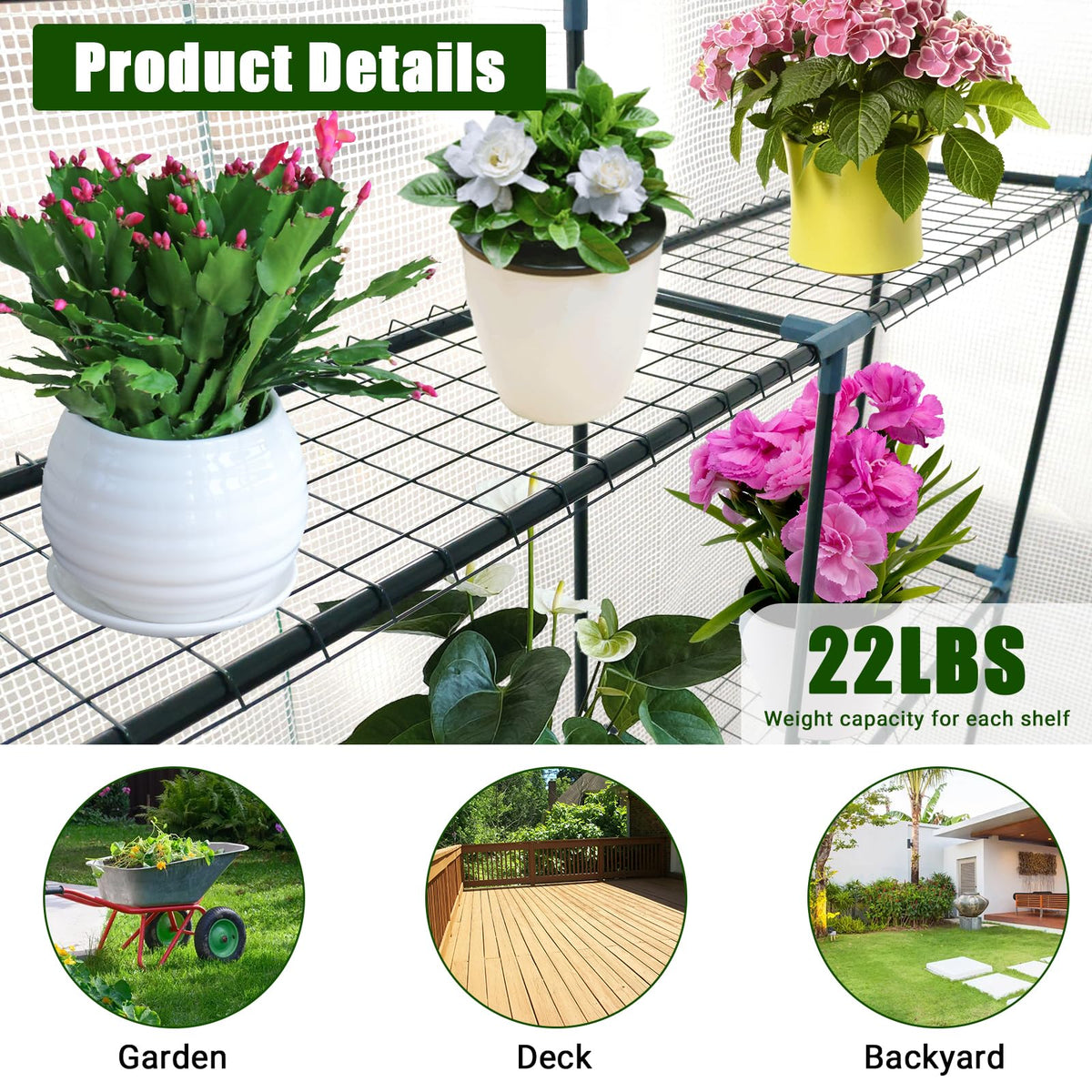 Walk in Greenhouse for Outdoors - All Season Plant House with 6 Shelves, Mesh Windows, Waterproof Cover, Roll-Up Zippered Door, 3 Tier Garden Hot House for Seedling Flowers Growing for Patio, Backyard