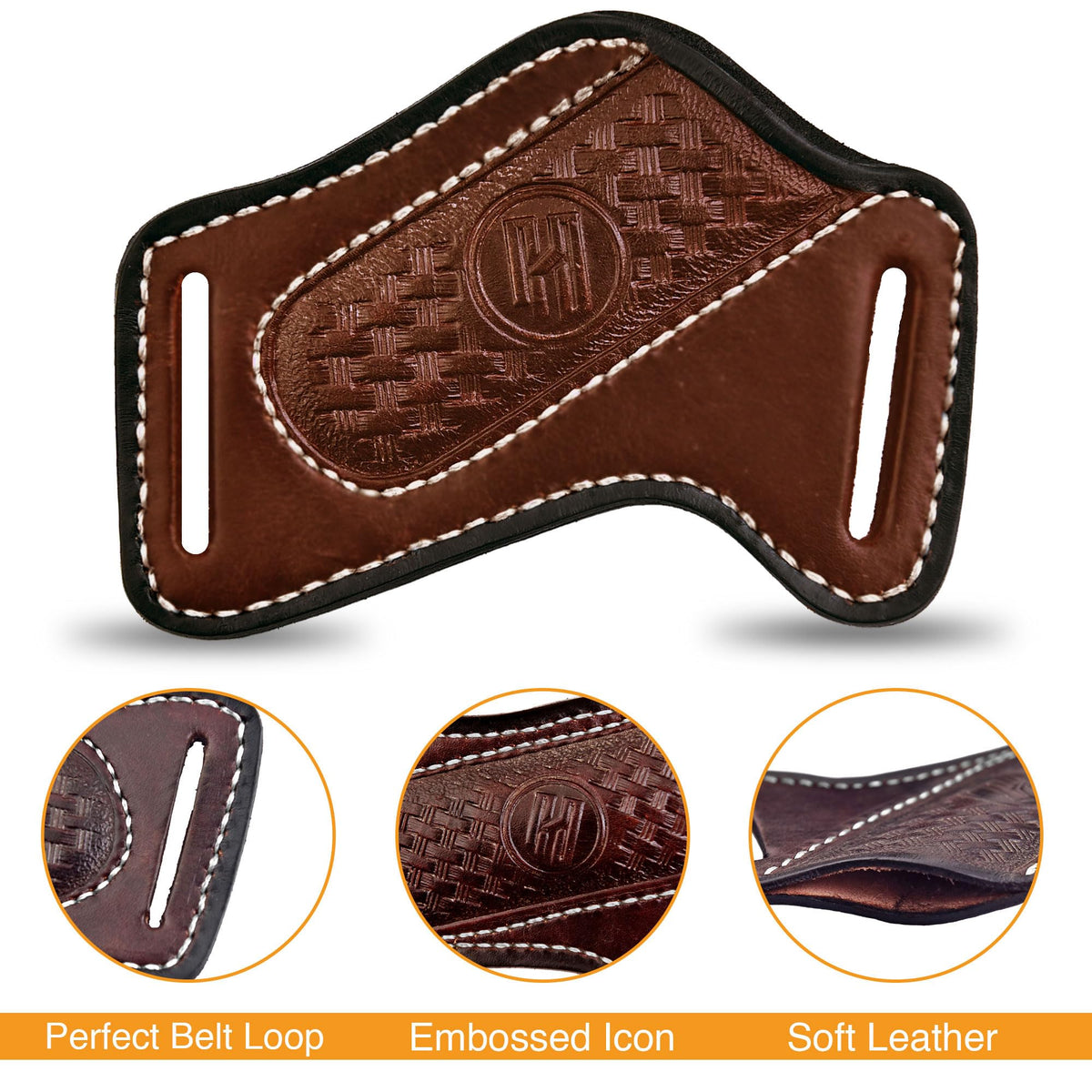 HuntForge Leather Knife Sheath for Belt Pocket Folding Knife Holder Compact Draw Knifes,Tool Belt for Knives,EDC Tools Holster(Small)