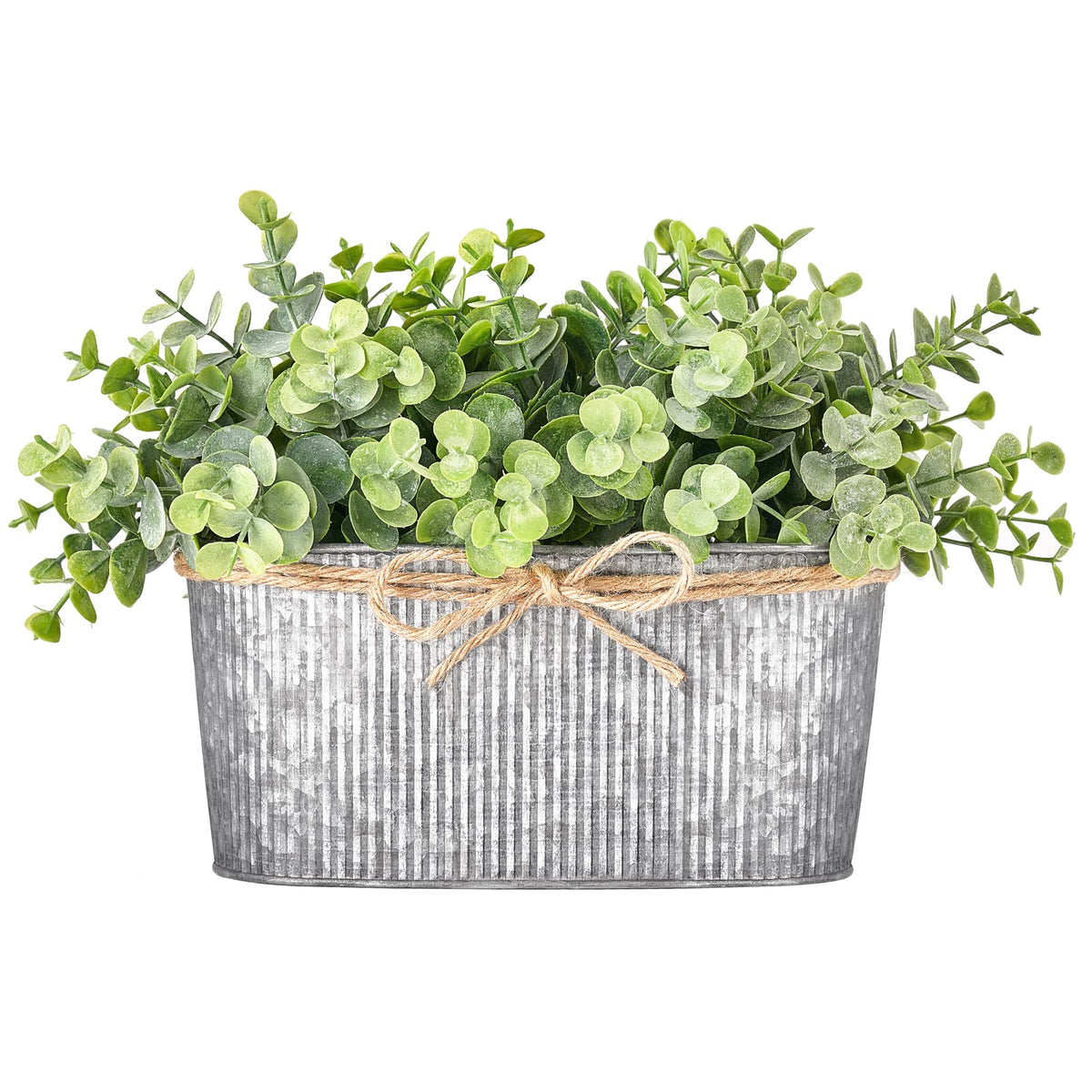 Dahey Artificial Eucalyptus Faux Plants Indoor for Farmhouse Home Decor Fake Potted Plants in Rustic Rectangular Pots Table Centerpiece for Office Bath Living Room Greenery Decor, 7" L x 4" H