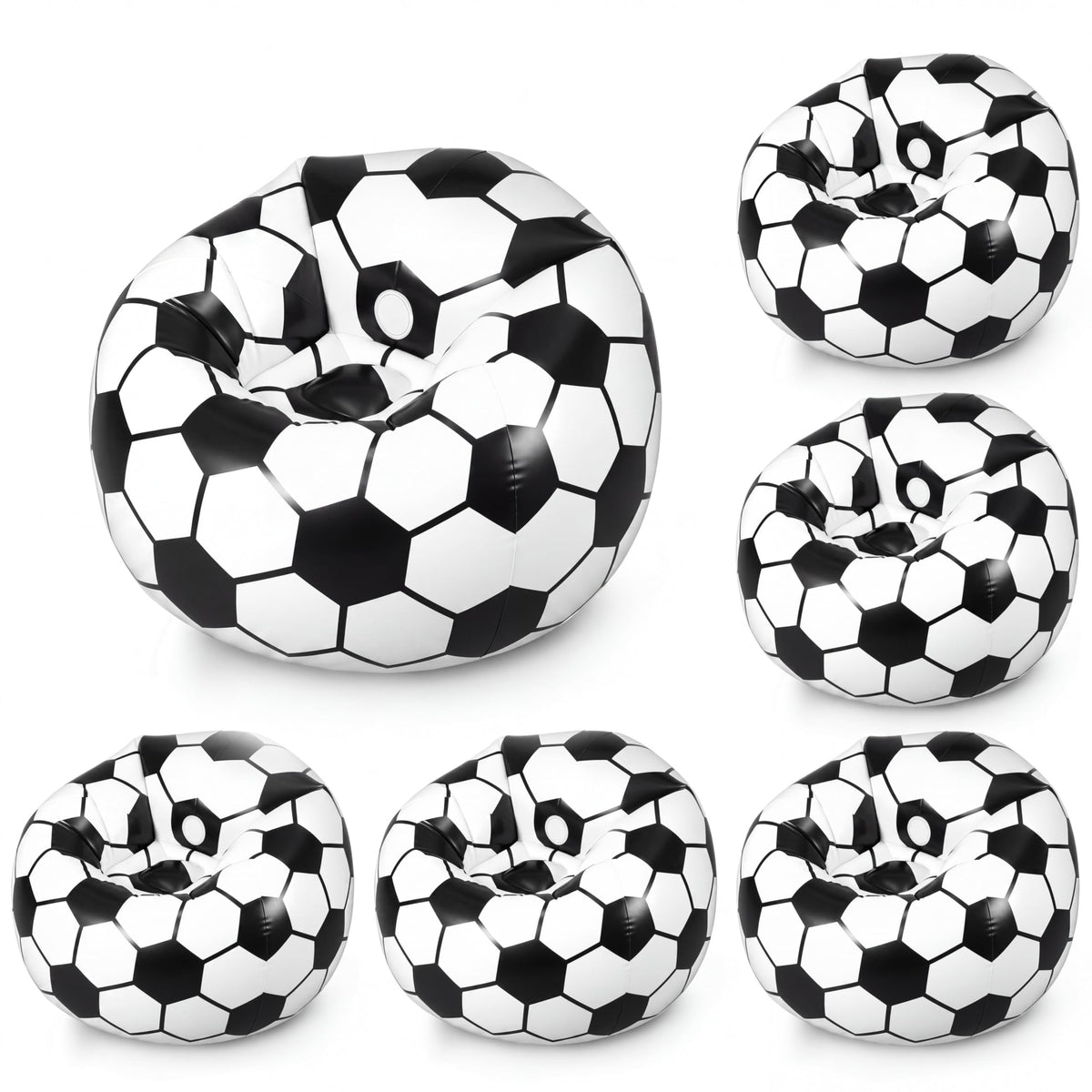 Anglechic 6 Pack Inflatable Soccer Bean Bag Chair 41 Inch Blow up Soccer Sofa with Foot Pump, Inflatable Bean Bag Chair for Adults, Portable Air Cushion Lounge for Outdoor Camping Party