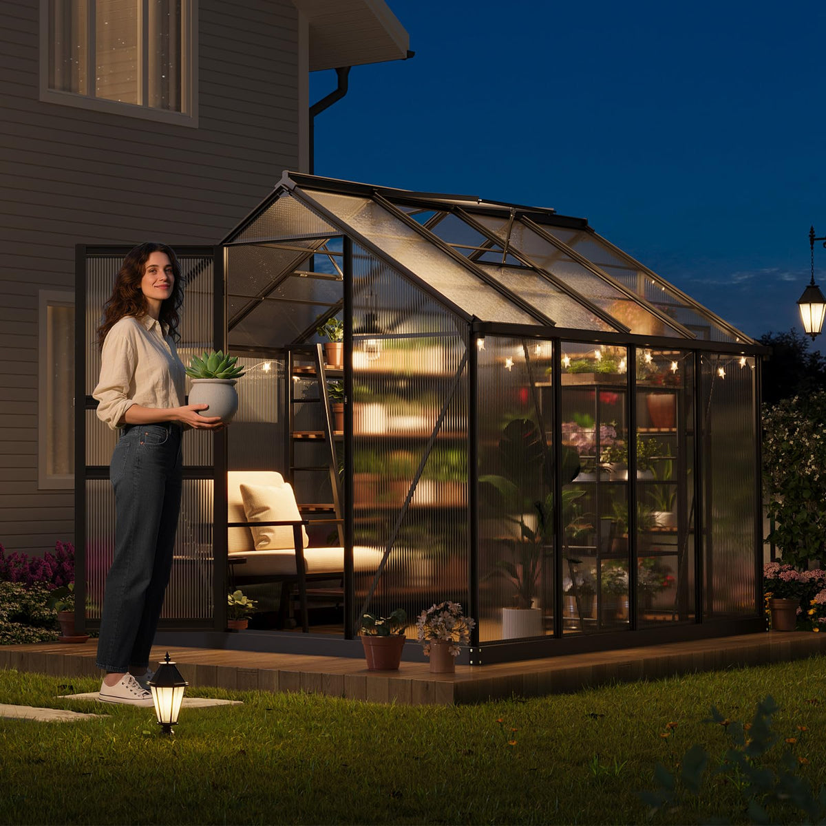 Greenhouse, 6x8 FT Greenhouse for Outdoors, Walk-in Green House with Ground Nails and Vent Windows, Sliding Lockable Door, Green Houses for Outside Garden Backyard, Patio