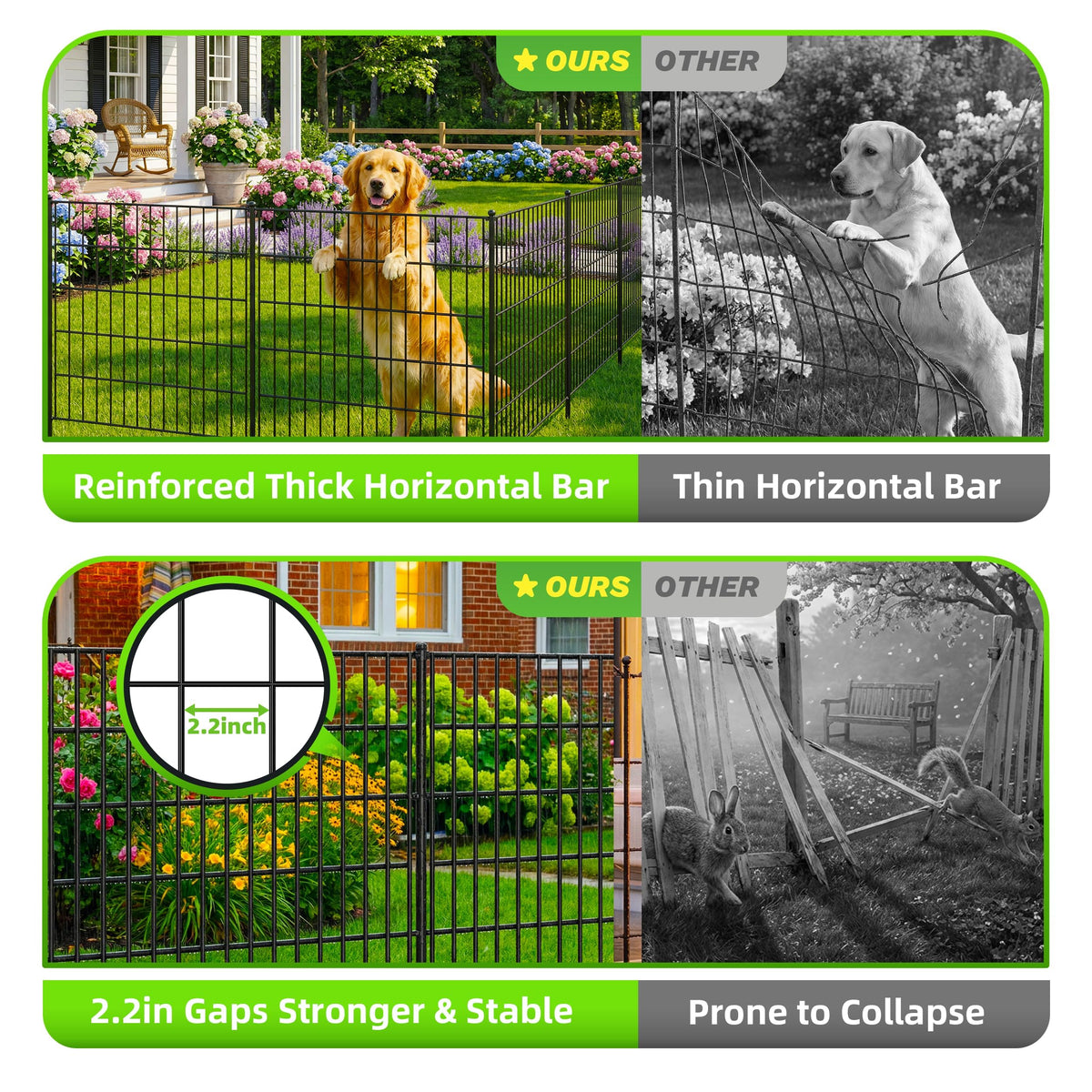 Toolterritary 10 Panels No Dig Garden Fence with Gate, 48in(H) x 25ft(L) Rustproof Metal Animal Barrier Fence, Outdoor Decorative Yard Fencing with Ground Stakes for Dogs, Rabbits, Patio