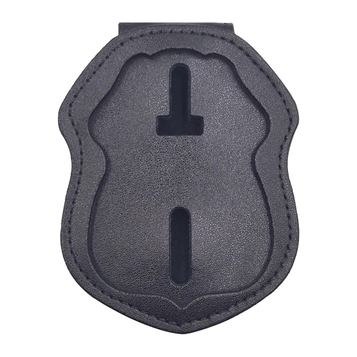 Police Badge Holder Made of Cowhide Universal Black with Leather Belt Buckle Hook Buckle and Stainless Steel Bead Chain Law Enforcement Officer Gifts Polygonal