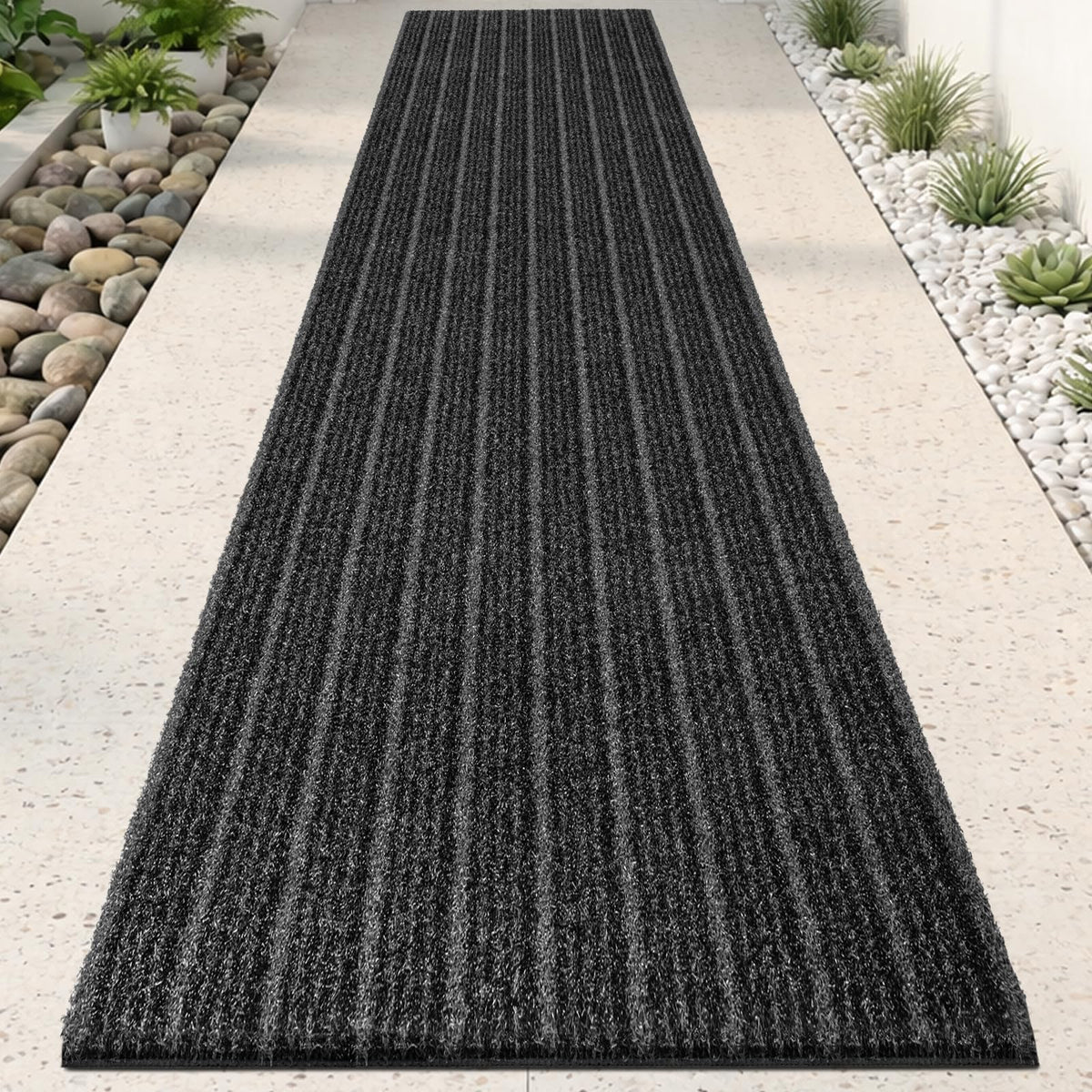 DOMUSTEX Outside Entrance Runner Rug 24" x 96", Dirt Trapping Outdoor Door Mat, Non Slip, Water Proof, Heavy Duty Commercial Rug for Patio, Garage, Traffic Area, Office, Roll Packing