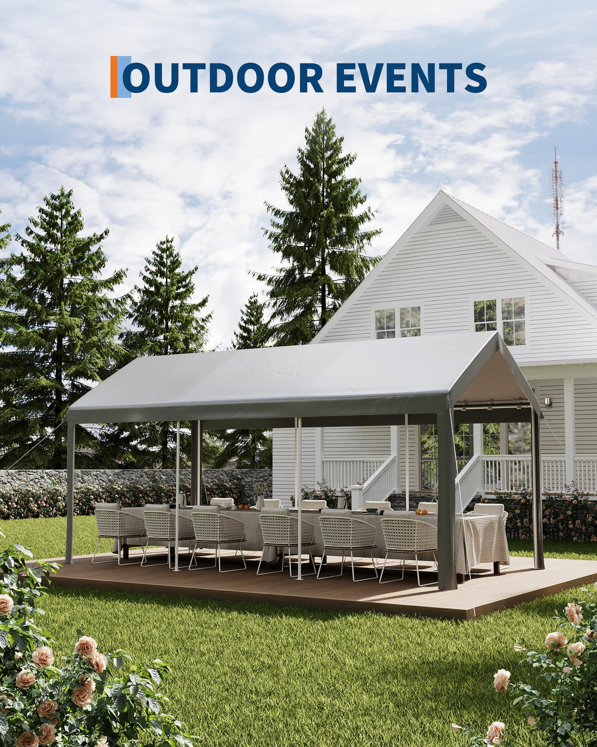 10x20 Ft Heavy Duty Carport, Gray - All-Season Waterproof UV-Resistant Canopy, Portable Garage Boat Shelter Party Tent for SUV, Truck, Outdoor Events