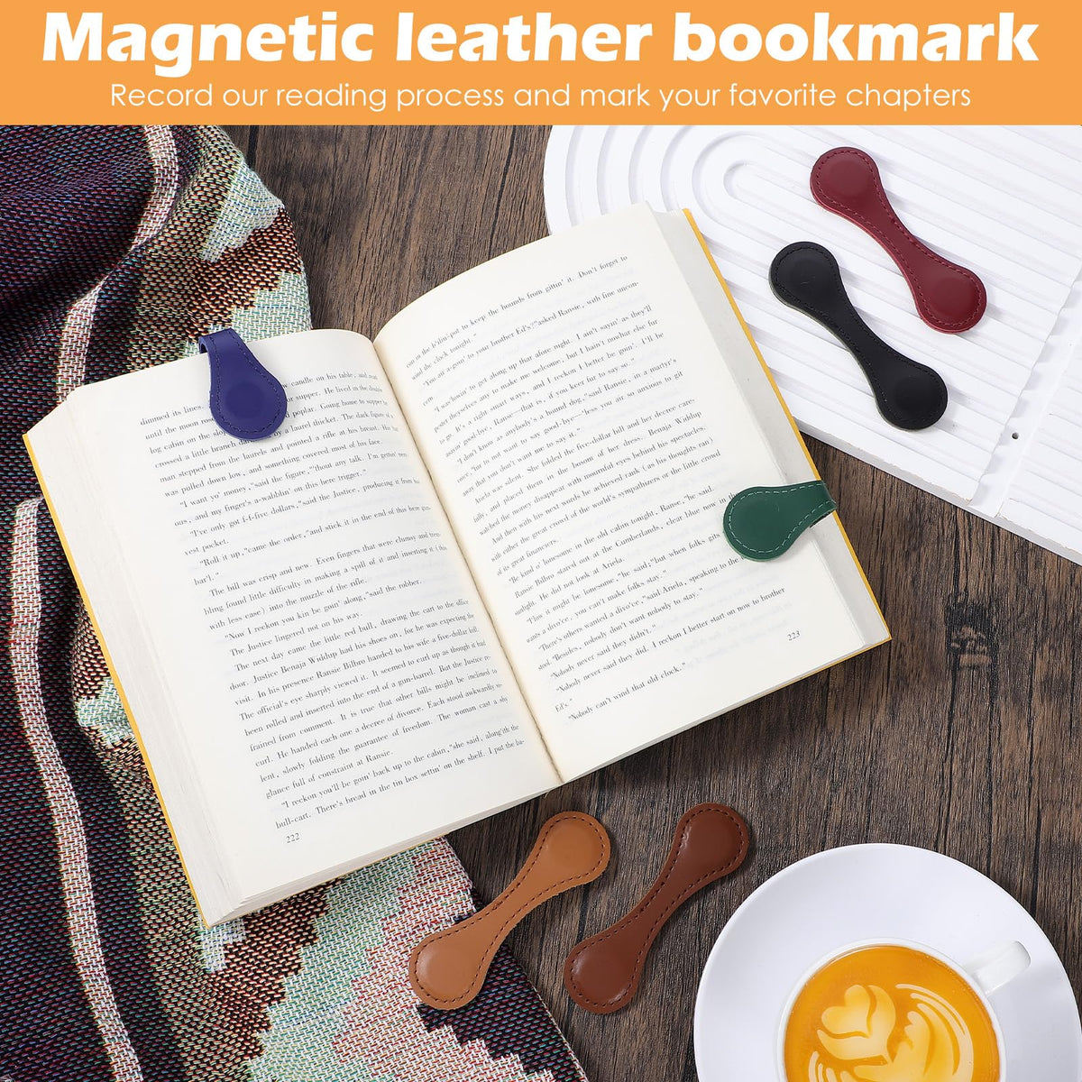 12 Packs Magnetic Leather Bookmark, 6 Color Leather Magnet Book Marks Page Markers Retro Magnet Bookmark Clips Reading Supplies Gift for Reading Men Women Book Lovers