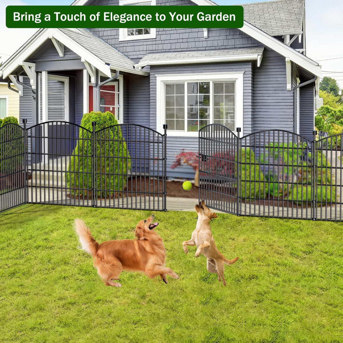 10 Panels No Dig Decorative Garden Fence with Gate - 40 in (H) x 23.6 ft (L), Dog Fence Outdoor for Yard, Rustproof Metal Animal Barrier Ground Stakes Fencing for Garden, Patio, Flower Bed