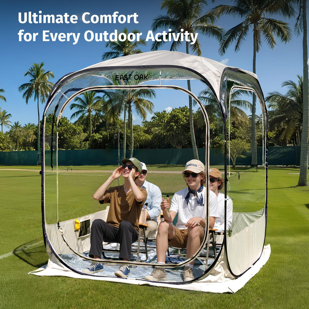 East Oak Weather Sports Tent for Fishing, Sports Event | Pop Up Bubble Tent Instant Sun & Rain Shelter | No Condensation, Spacious Interior, Ultra Visibility | All Weather Protection | 5 x 5 FT