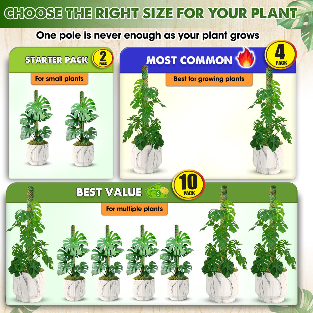 DUSPRO 2 Pack 22" White Stackable Mesh Moss Pole for Plants – Extendable Up to 39", Natural Forest Moss Pole Monstera Plant Support, Moss Stick for Climbing Plants, Indoor Plant Stakes Accessories