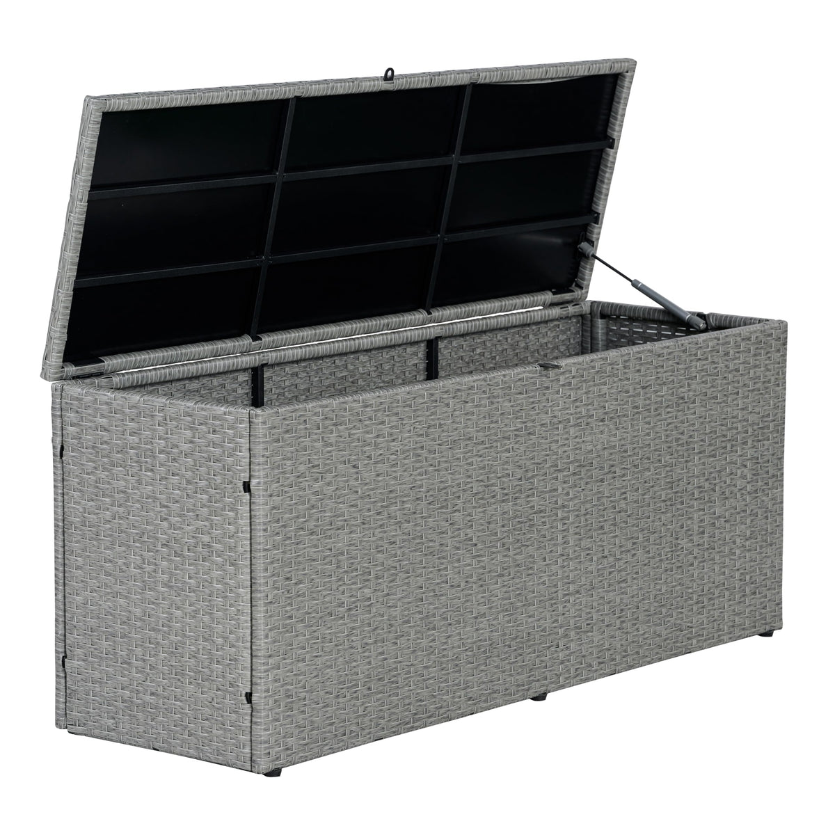 happimess TRK1001A Nino 47.24" Modern Minimalist Outdoor Faux Wicker Deck and Patio Storage Box, Gray, Soft-Close, for Package Delivery, Patio Furniture, Cushions, Gardening Tools, Pool Supplies
