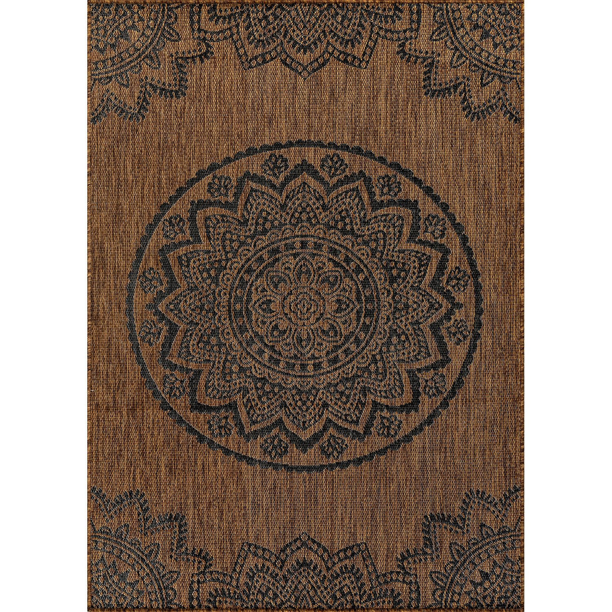CAMILSON Outdoor Rug 8x10 Modern Area Rugs for Indoor and Outdoor Patios and Porches - Waterproof Washable Non-Shedding Easy-to-Clean Outside Carpet (8 x 10 Medallion - Gold/Black)