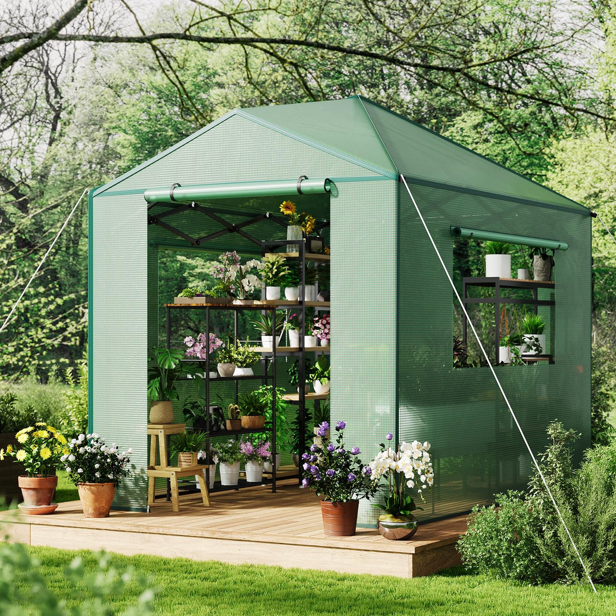 Hipicute Pop Up Greenhouse 8x6 FT,Portable Walk-in Indoor Outdoor Greenhouse for Garden Patio Backyard,Zippered Doors and Window,PE Cover,96x72 inch