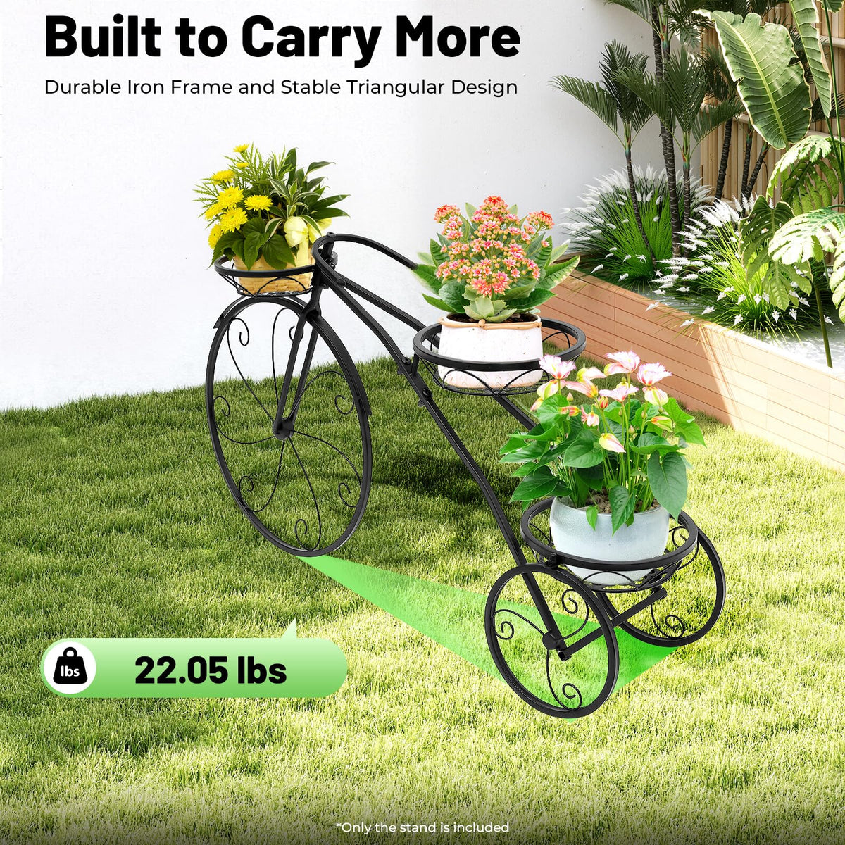 DNYSYSJ Tricycle Plant Stand, Metal Bicycle Plant Stand-Flower 3 Pots Cart Holder Planter Rack Display Yard Indoor Outdoor Garden Patio Decor (Black)