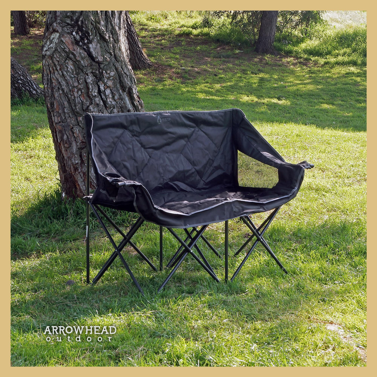 ARROWHEAD OUTDOOR 500lb Portable Folding Double Duo Camping Chair Loveseat Bundle with MacSports 375lb Padded Cushion Outdoor Folding Lounge Patio Club Chair, Gray