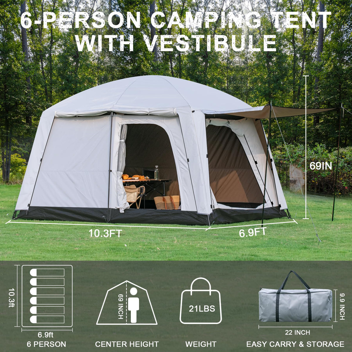 Castle Unicorn 4-6 Person Camping Tent, Large Family Cabin Tents with Porch & Rainfly, Double Layer Waterproof Glamping Tent with 2 Rooms 2 Doors, Portable Big Tents for Outdoor Camping Hiking Party